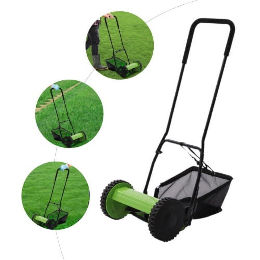 Generic Manual Reel Lawn Mower 5-Blade Push Walk Behind (Green, 12 in Cutting Width) bkmju