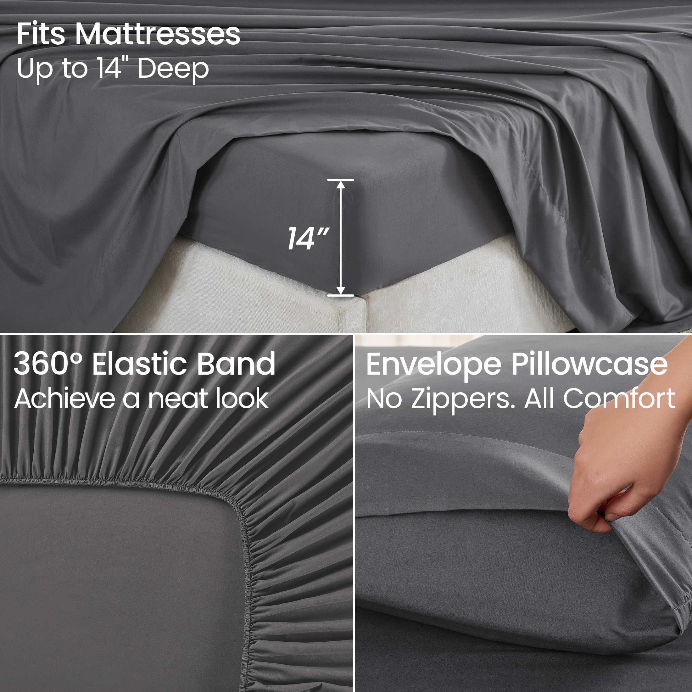 SASTTIE Queen Sheet Set Brushed Microfiber 4-Piece Bedding with 16-inch Deep Pocket (Grey, Queen) an6gy