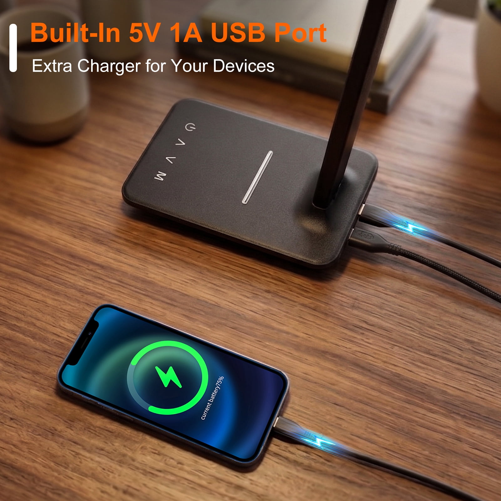 Foukus LED Desk Lamp with USB Charging Port, Dimmable Table Light for Home Office, 5 Color Modes & Touch Control (Matte Black, 15 in) lgqrs