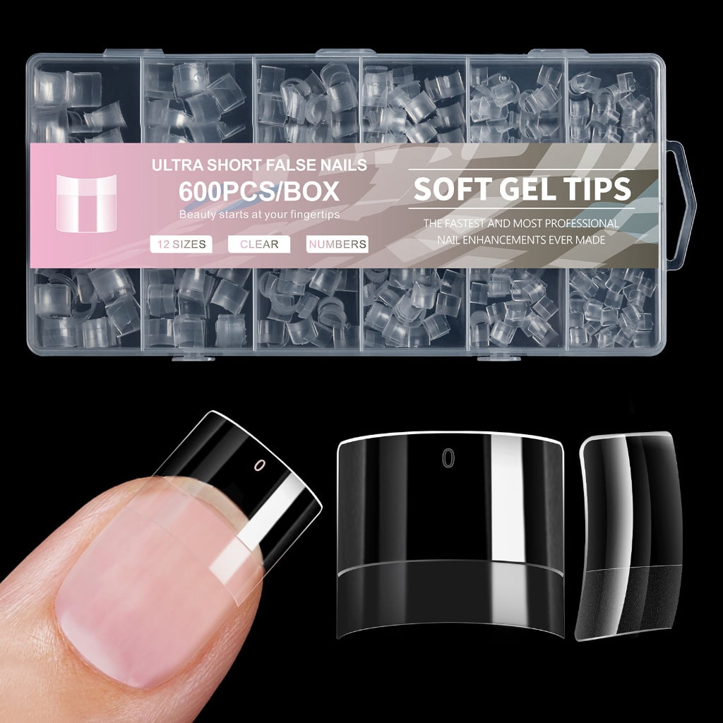 ROZYARD Clear Nail Tips for Acrylic Nails, Soft Gel Half Cover Tips (Clear, 600 Count) 7ogeb