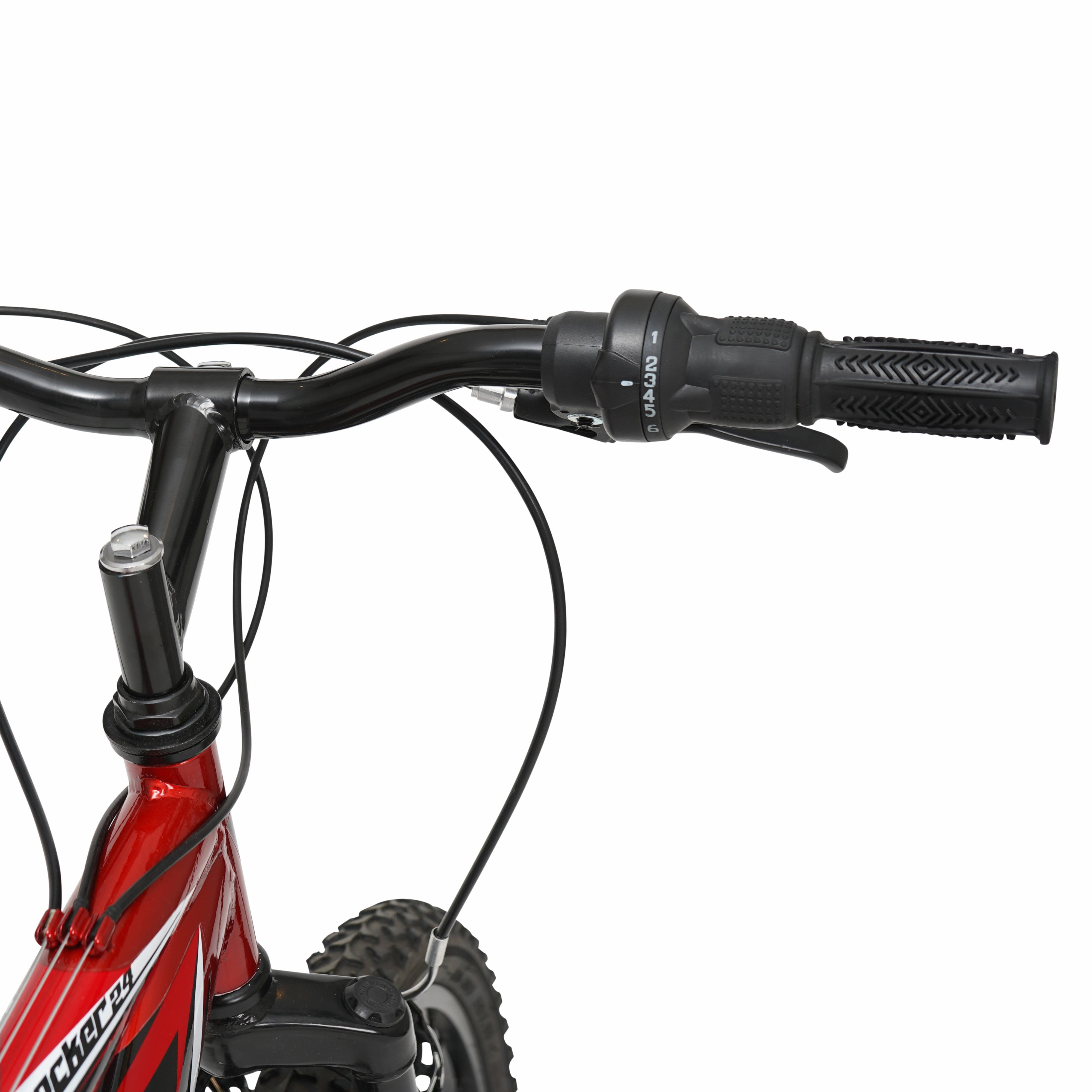 Hyper Bicycles Shocker Mountain Bike, Full Suspension, 18-Speed, Durable Steel Frame (Black/Red, 24 in) 1q8gl
