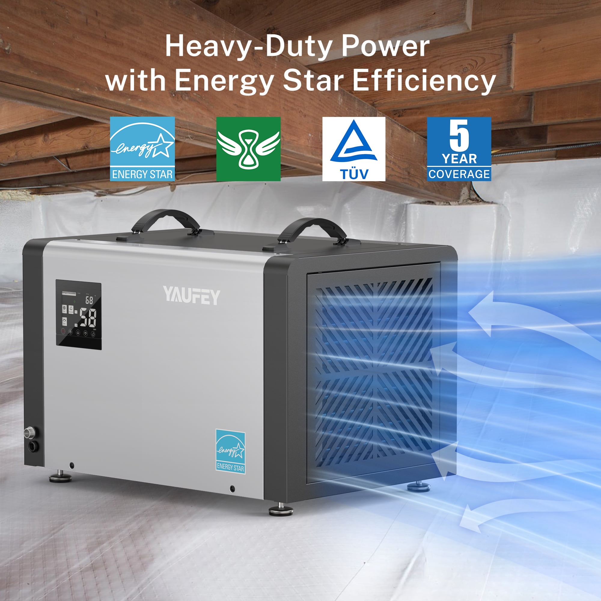 Waykar 70 Pint Commercial Dehumidifier for Basements and Large Spaces (White, 16.54 x 12.99 x 11.81 in) 1zq2u