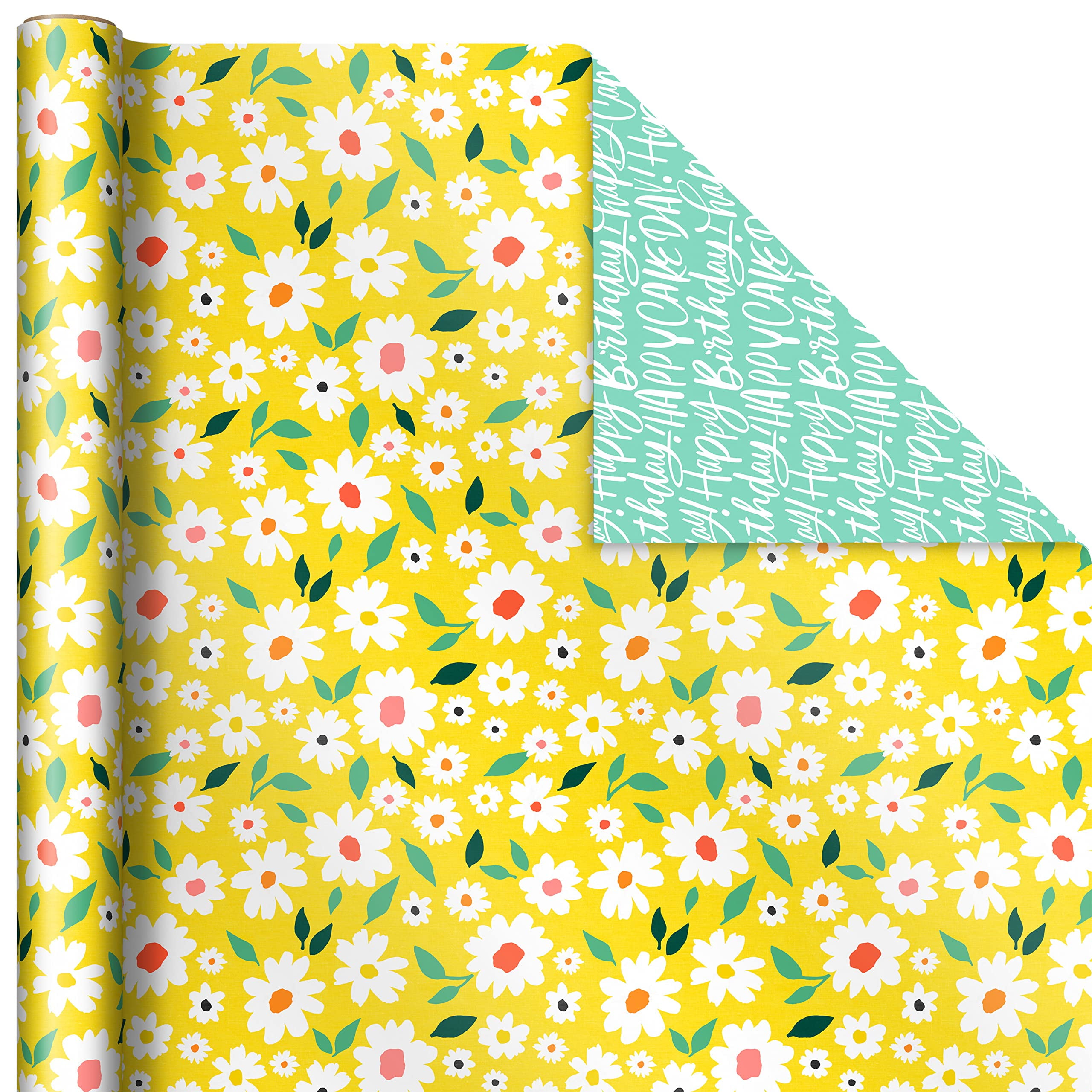 Hallmark Reversible Wrapping Paper Set (Floral, Lemon, Abstract Designs, 3 Rolls, 75 sq ft Total) yda5t