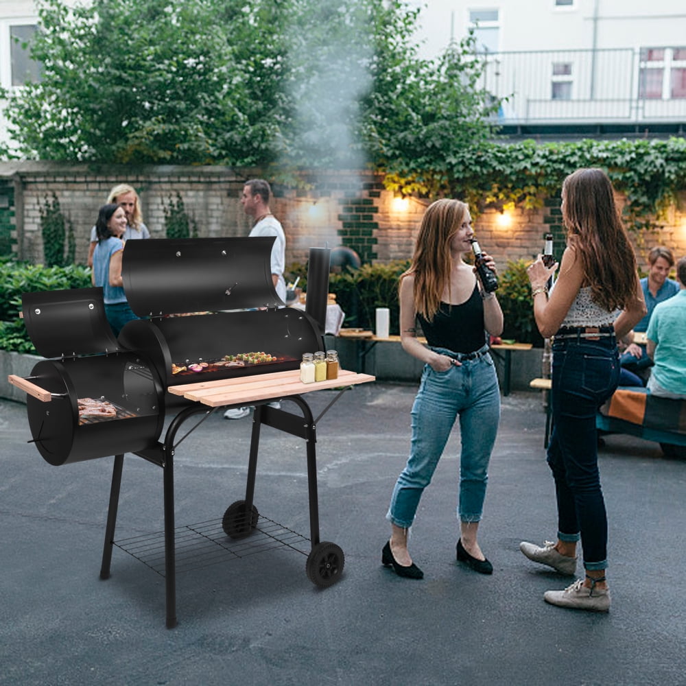 Segmart Portable Charcoal Grill with Temperature Gauge and Wood Shelves (Black, 24.4 in) r51vt