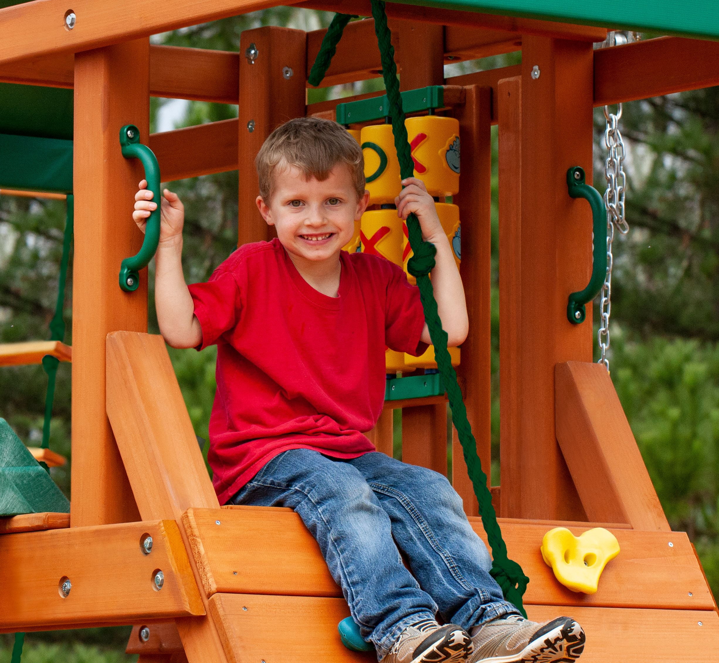 Gorilla Playsets Ozark II Wooden Swing Set with Climbing Wall and Slide (Yellow, 18 ft W x 9 ft D x 9 ft H) 65id6