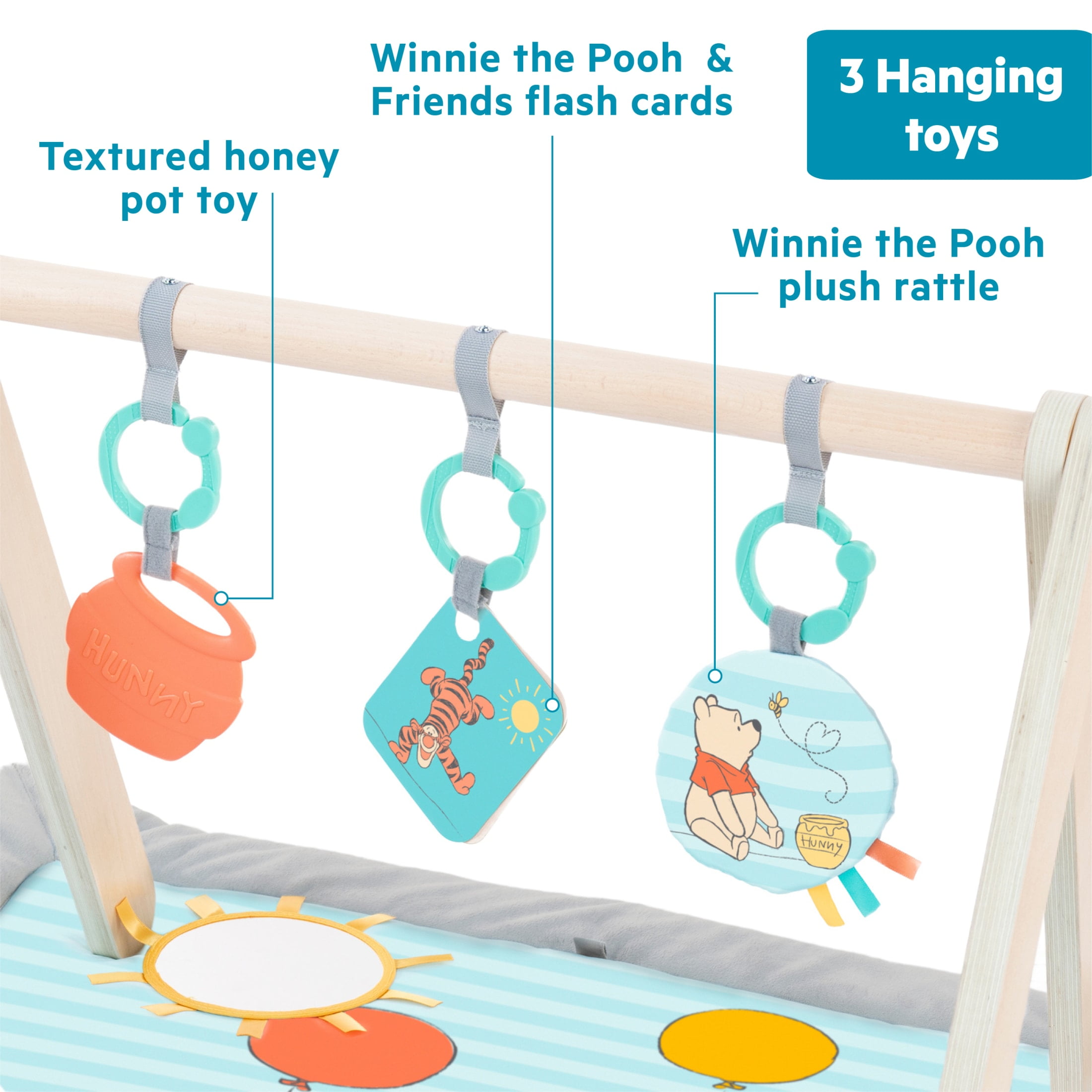 Bright Starts Disney Winnie the Pooh Once Upon a Tummy Time Activity Gym (Blue, 30 in x 30 in x 18.5 in) gbe0j