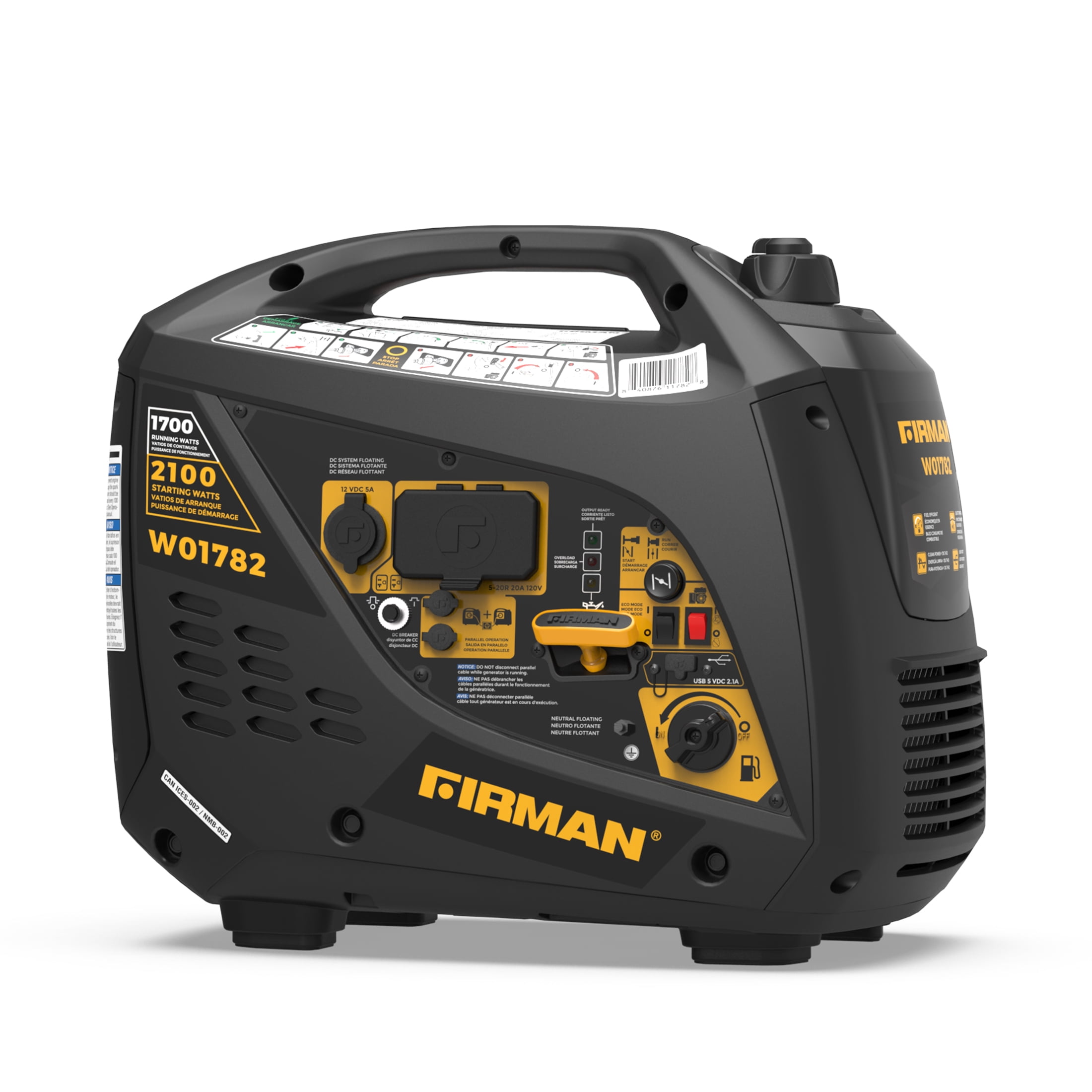 FIRMAN W01782 Portable Inverter Generator 2100/1700 Watts with Vinyl Cover (Yellow, 1 Unit) wrx3w