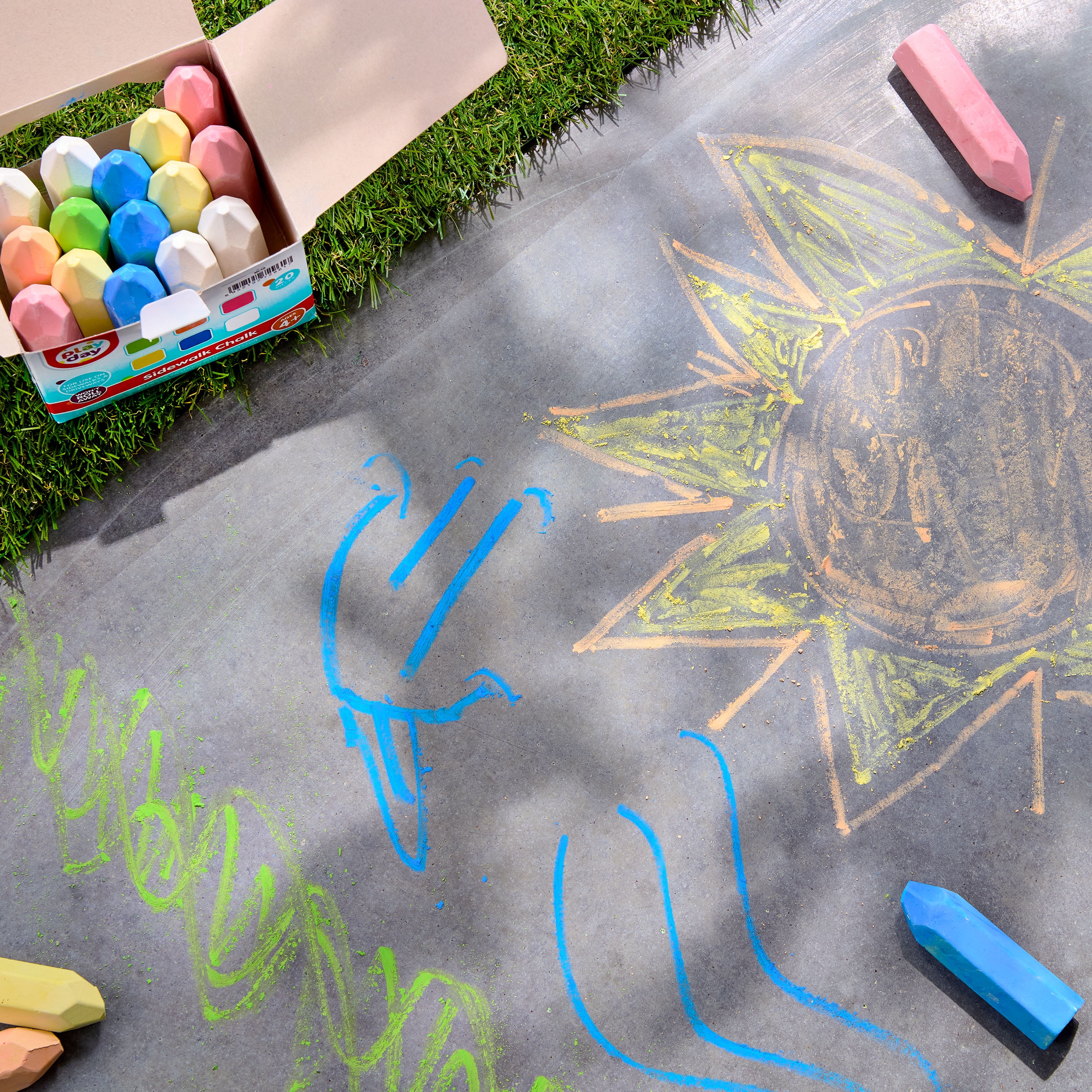 Play Day Anti-Roll Sidewalk Chalk Set (Multicolor, 20 Count) ohz5l