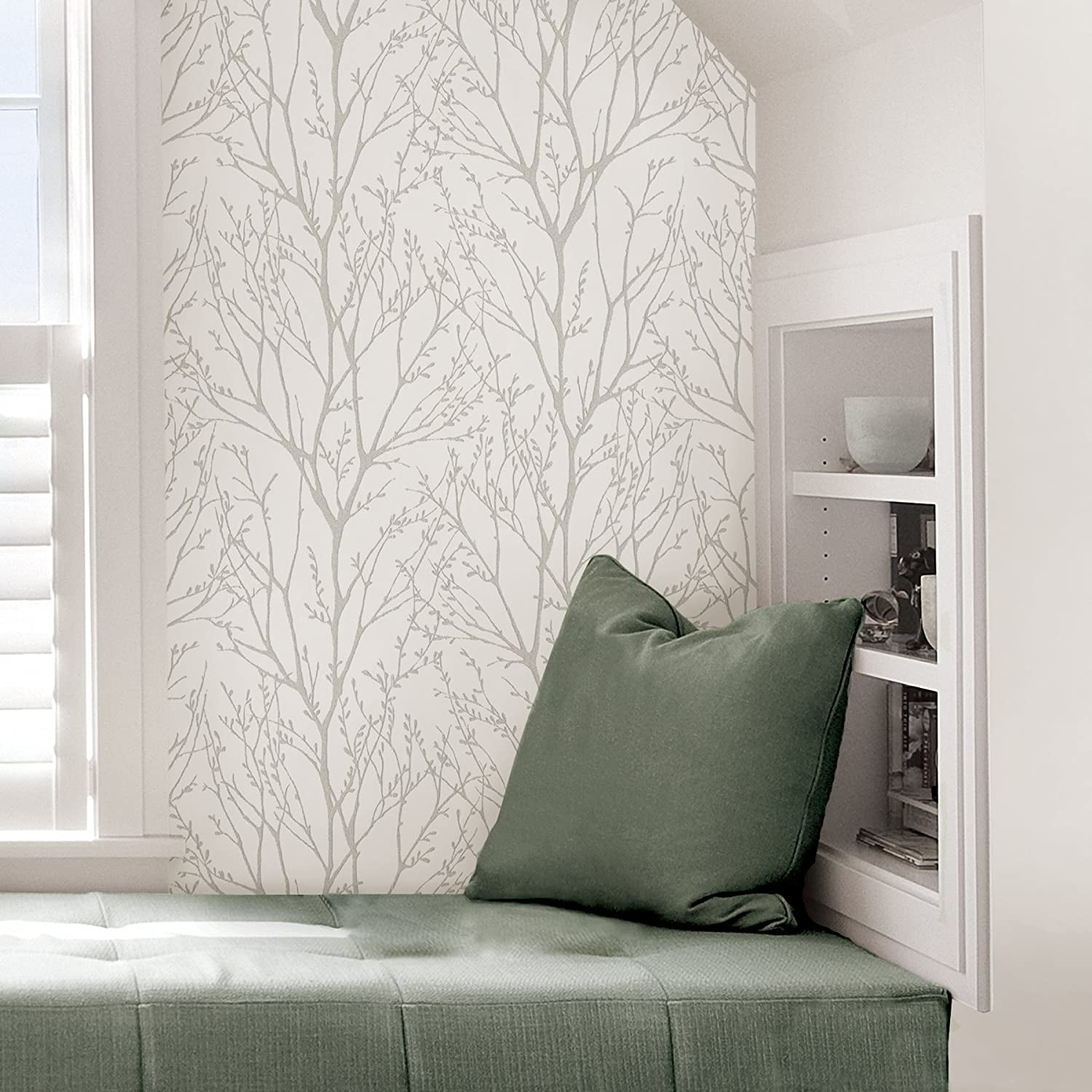 NuWallpaper Treetops Peel and Stick Wallpaper (White, 216-in x 20.5-in) x998f