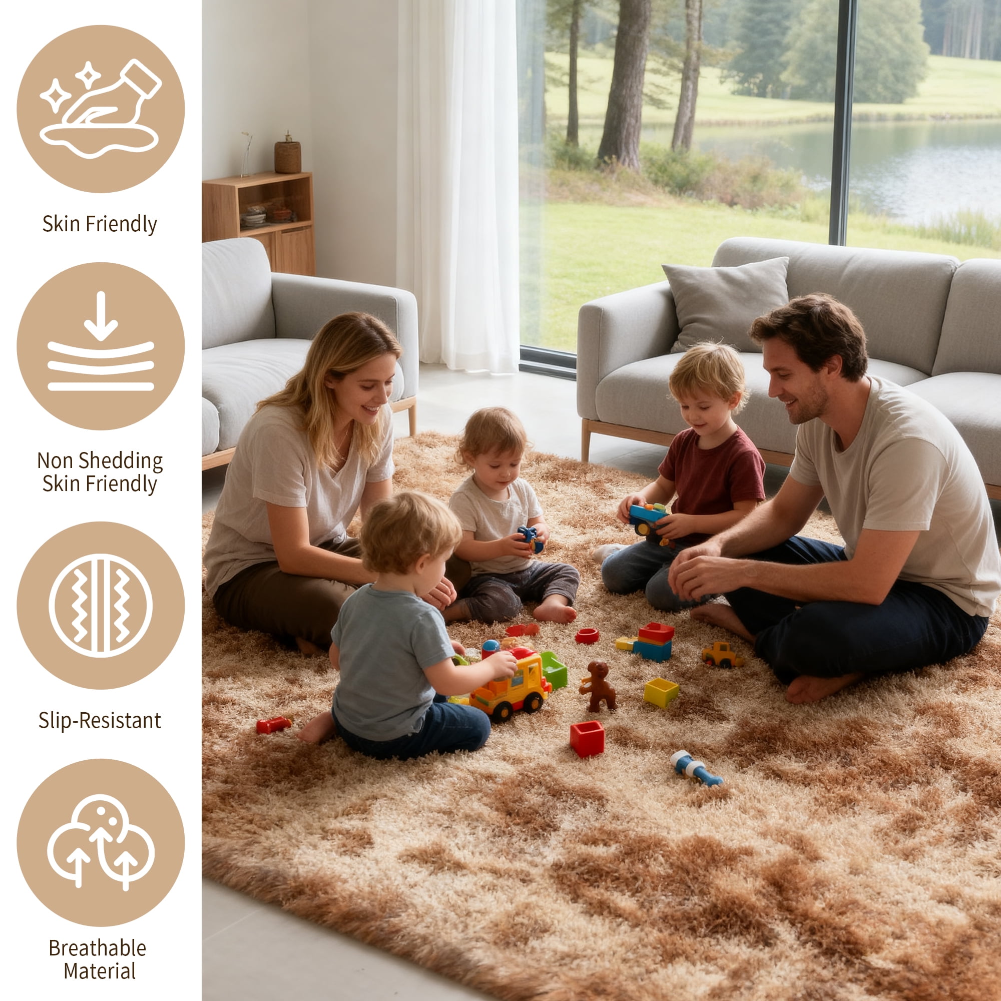 Cozydesg Soft Fluffy Area Rug, Modern Shaggy Velvet Floor Mat for Living Room and Bedroom (Beige, 8 ft x 10 ft) 3qz4p