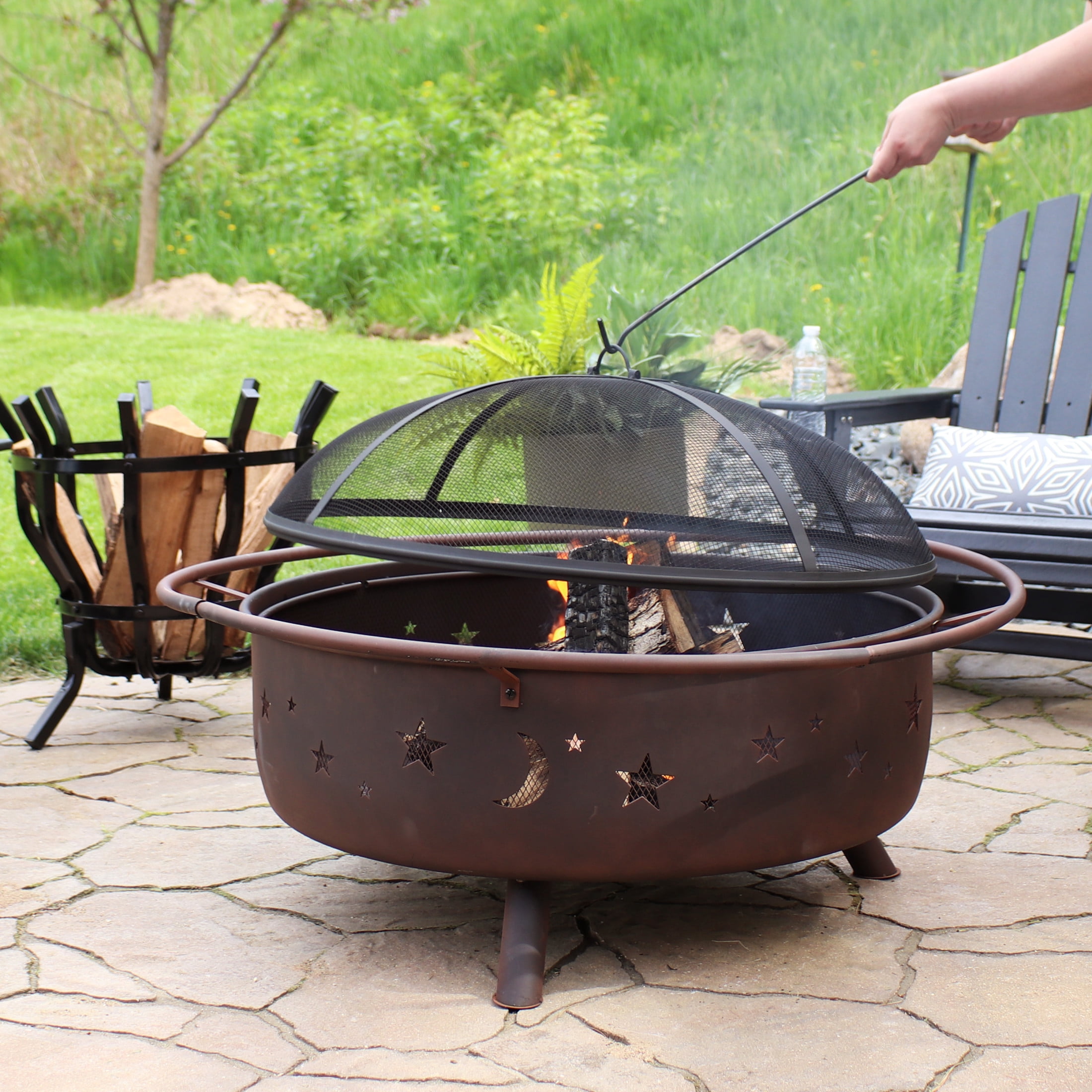 Sunnydaze Decor Cosmic Outdoor Fire Pit Wood Burning Patio Backyard Fireplace (Celestial Design, 42 in) 6ug0v