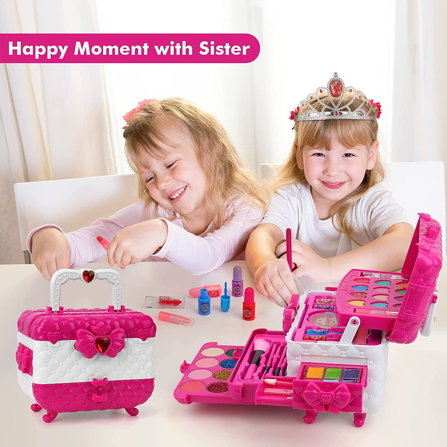 Sendida Kids Washable Makeup Kit Princess Vanity Play Set (Rose, 45-Piece) au4rh