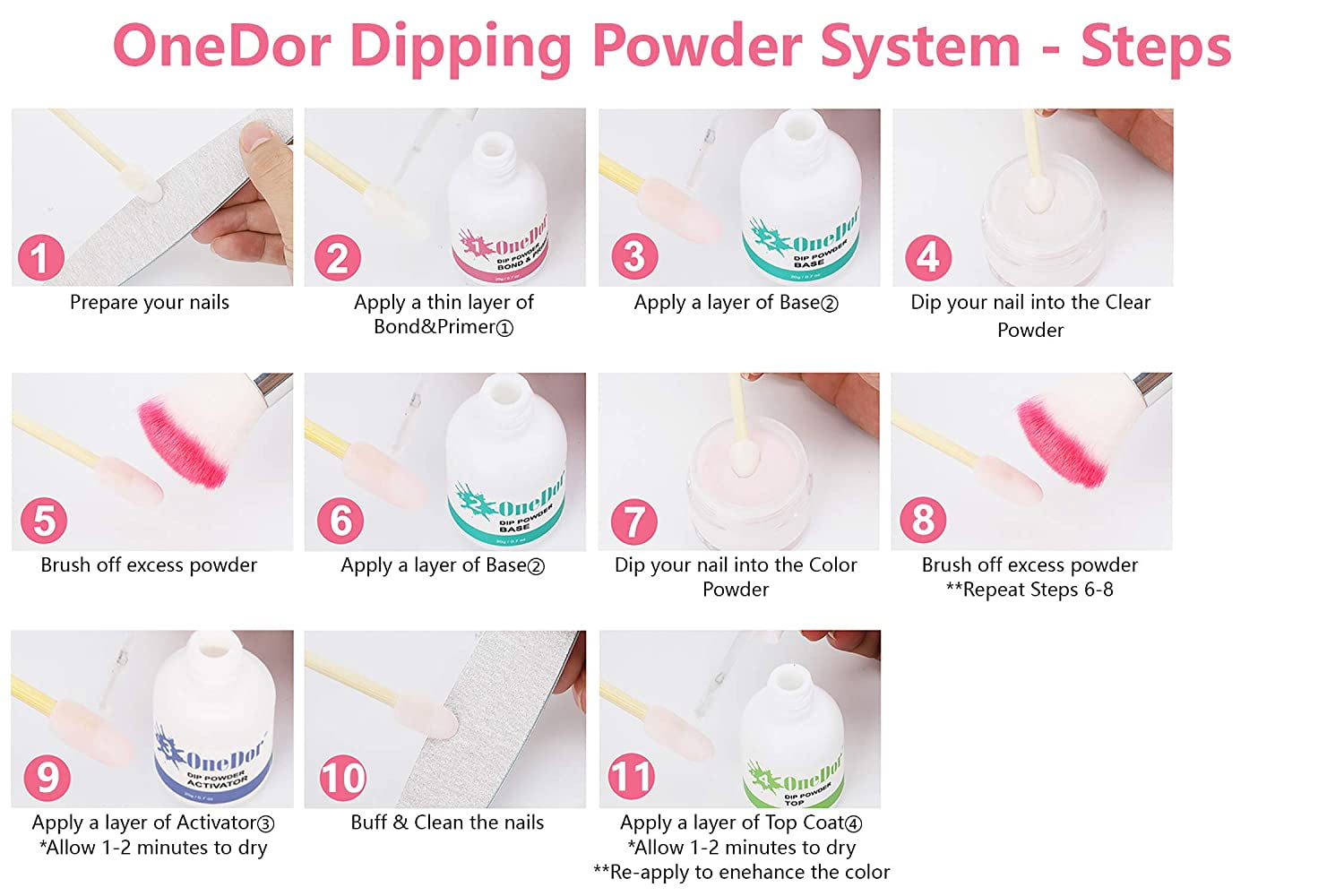OneDor Nail Dip Powder Acrylic Color Pigment Professional System (Clear, 1 oz) 1hqxj