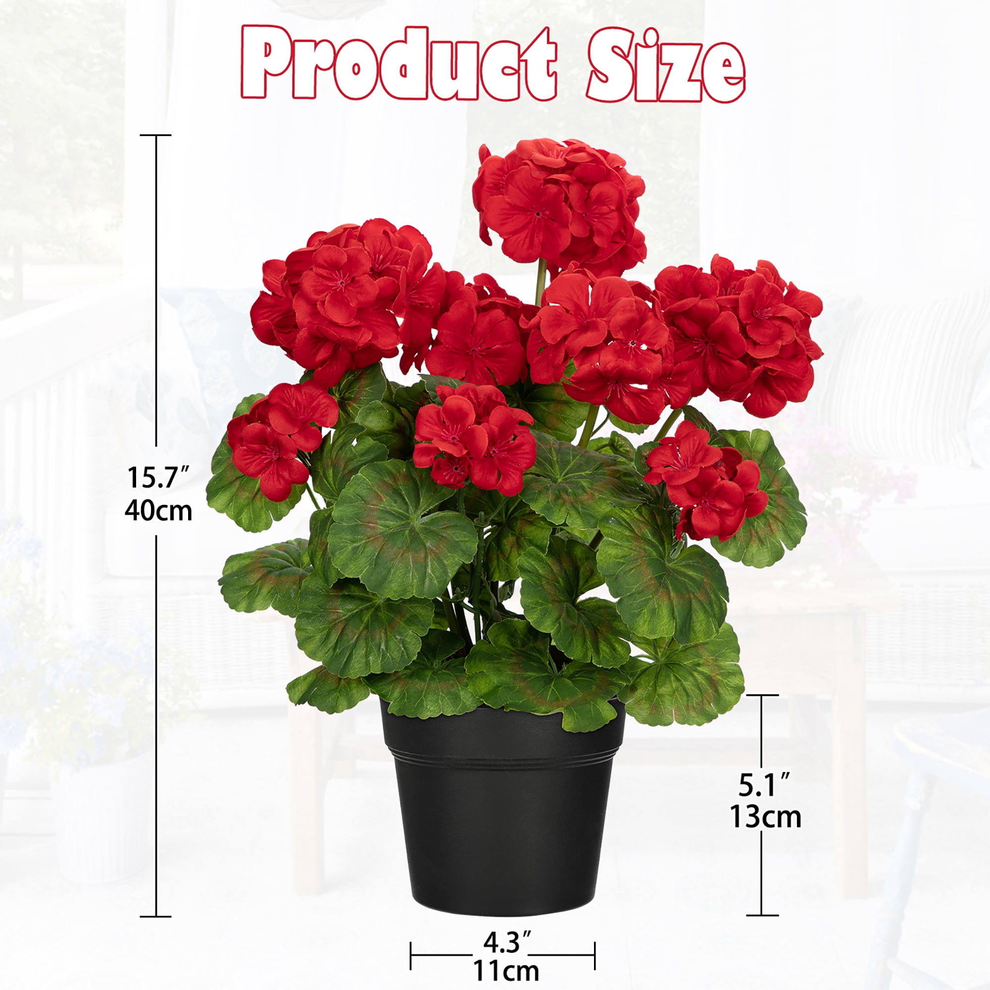 Briful Artificial Geranium Potted Plant Realistic Silk Floral Decor for Home and Office (Red, 16 in) g0vx4