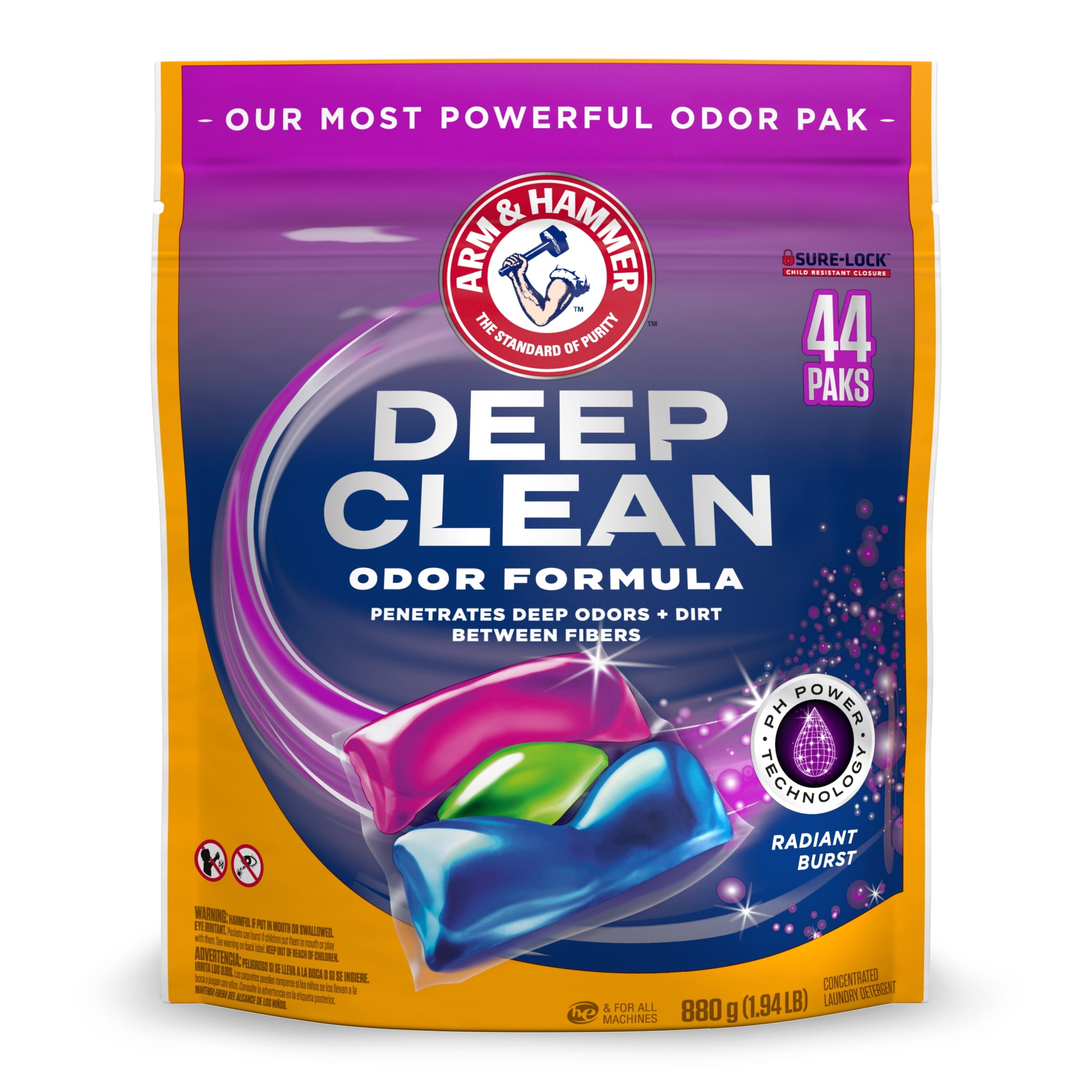 ARM & HAMMER Deep Clean Odor Formula Laundry Detergent Power Paks (Radiant Burst, 44 Count) y4gdv
