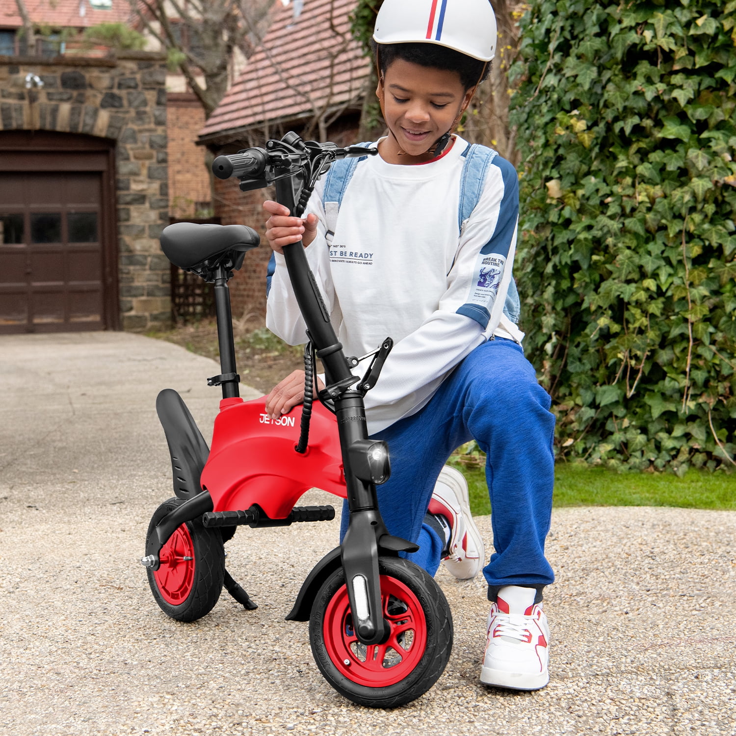 Jetson LX10 Electric Bicycle with 250-Watt Motor, Foldable Frame, Twist Throttle, and Hand Brake (Red, 260 lb Capacity) to8mv
