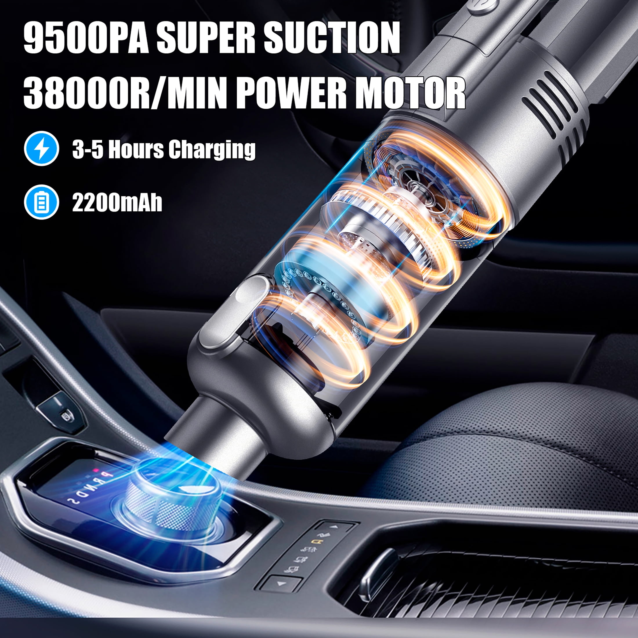 Simwal SV01 Cordless Handheld Vacuum, Powerful Suction Portable Car Cleaner with LED Light and HEPA Filter (Grey, 12V) 8yjoy