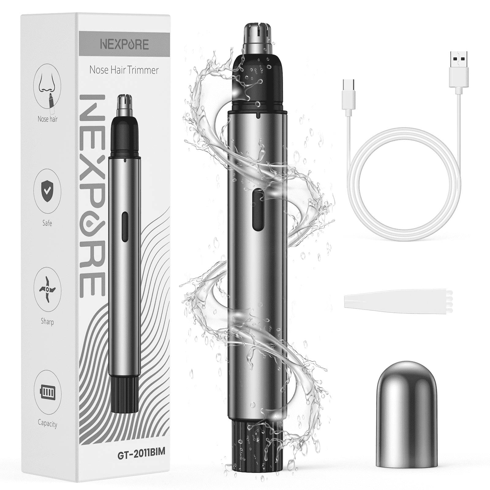 NEXPURE Electric Nose and Ear Hair Trimmer, Rechargeable Grooming Tool for Men and Women (Black, 1 Count) dimde