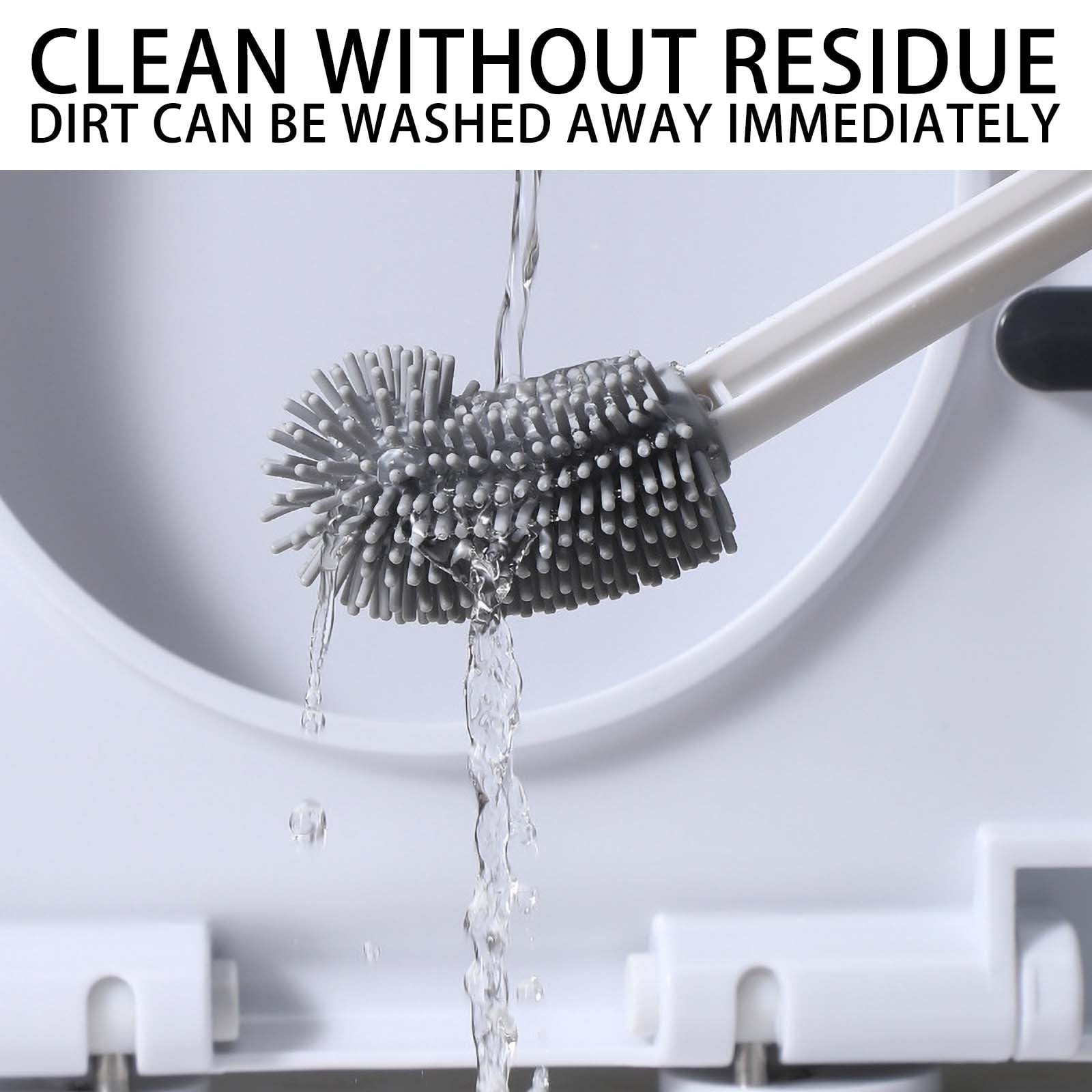 Skegnu Plastic Toilet Brush with Long Handle and Deep Cleaning Bristles (White, 15 in) f9chx