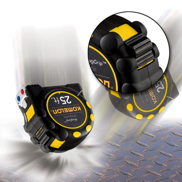 Komelon Monster Magnetic Tape Measure, Heavy-Duty Nylon Coated Blade, Dual-End Hook (Yellow, 25 ft) 9jea9