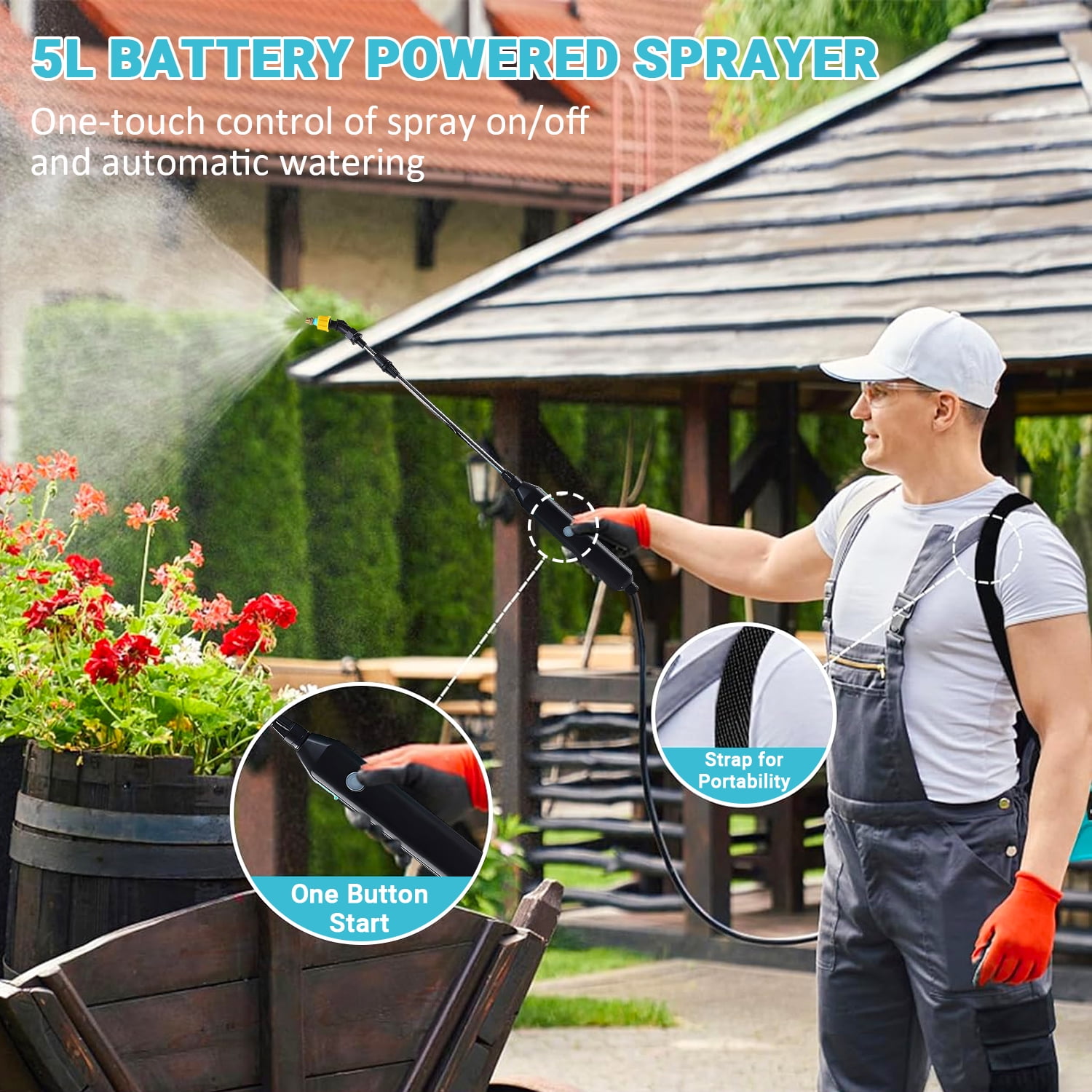 Foukus Electric Garden Sprayer, Portable Battery Powered Plant Mister with Adjustable Shoulder Strap (Blue, 1.35 gal) 0s1eu