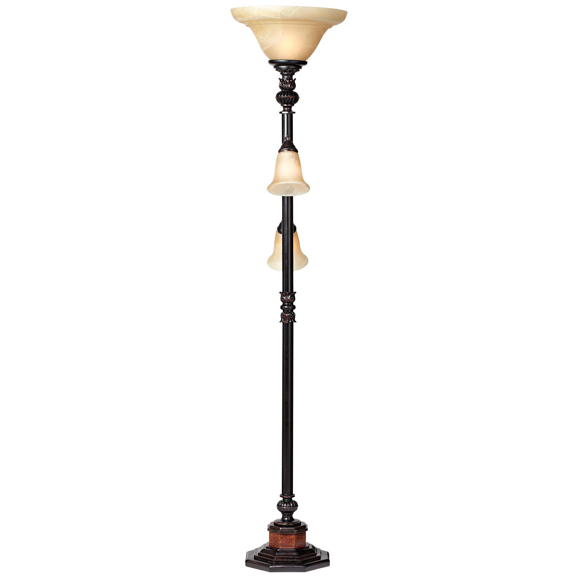 Kathy Ireland Sonnett Vintage Rustic Torchiere Floor Lamp with Side Lights (Bronze, 72 in) 3cx36