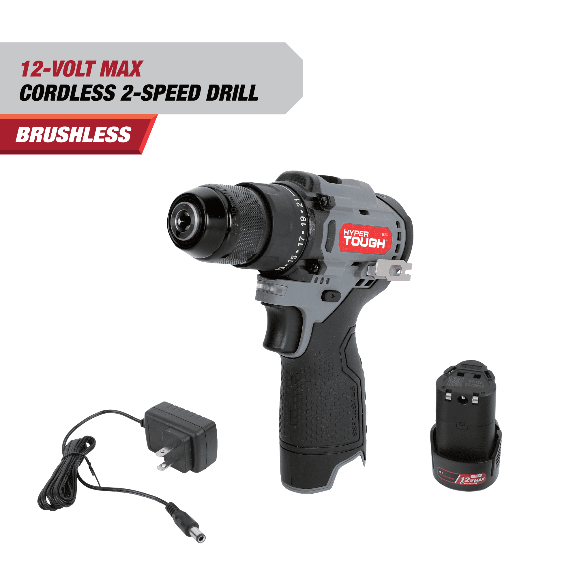 Hyper Tough 12V Max Brushless Drill Driver with Metal Keyless Chuck (1.5Ah Battery & Charger, 3/8 in) x8ylp