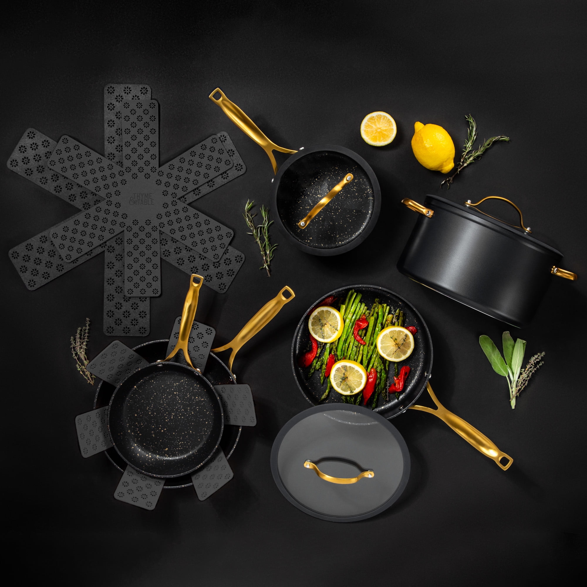 Thyme & Table 12-Piece Ceramic Non-Stick Cookware Set Signature Collection (Gold, 12-Piece) 71mpa