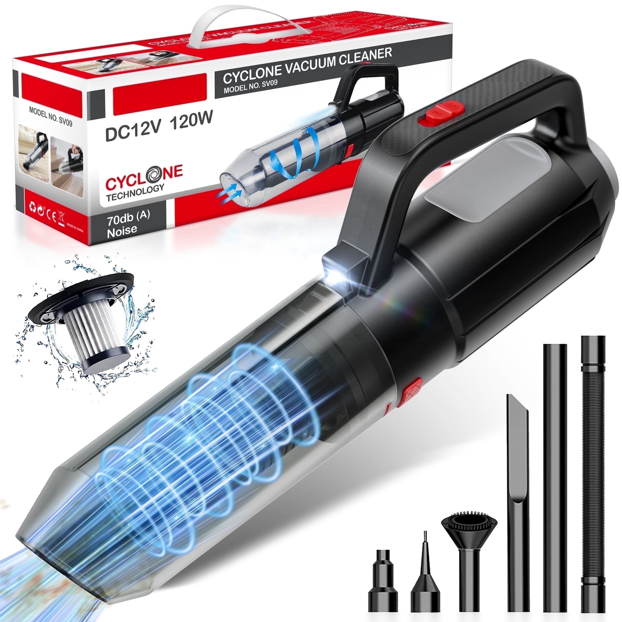 Qunler Cordless Handheld Vacuum Cleaner 3-in-1 Portable Car Vacuum Air Blower and Hand Pump with LED Light (Black) q1x5r