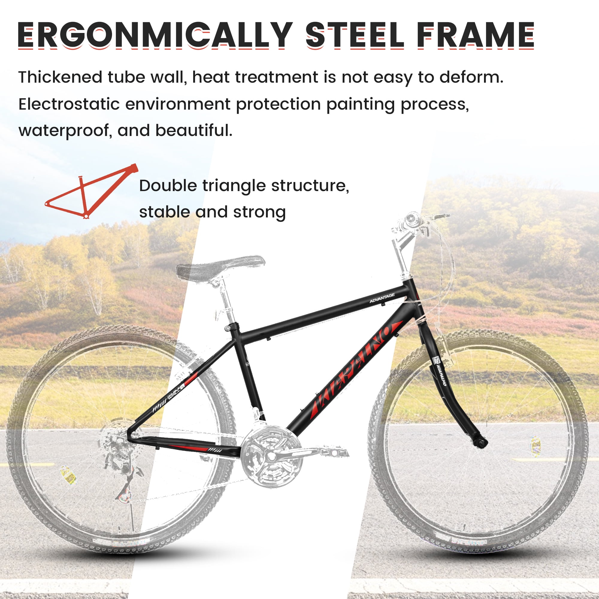 Ecarpat 24 Inch Mountain Bike, 21-Speed Steel Frame MTB with V-Brakes (Black-Red, 24 in) um1l8
