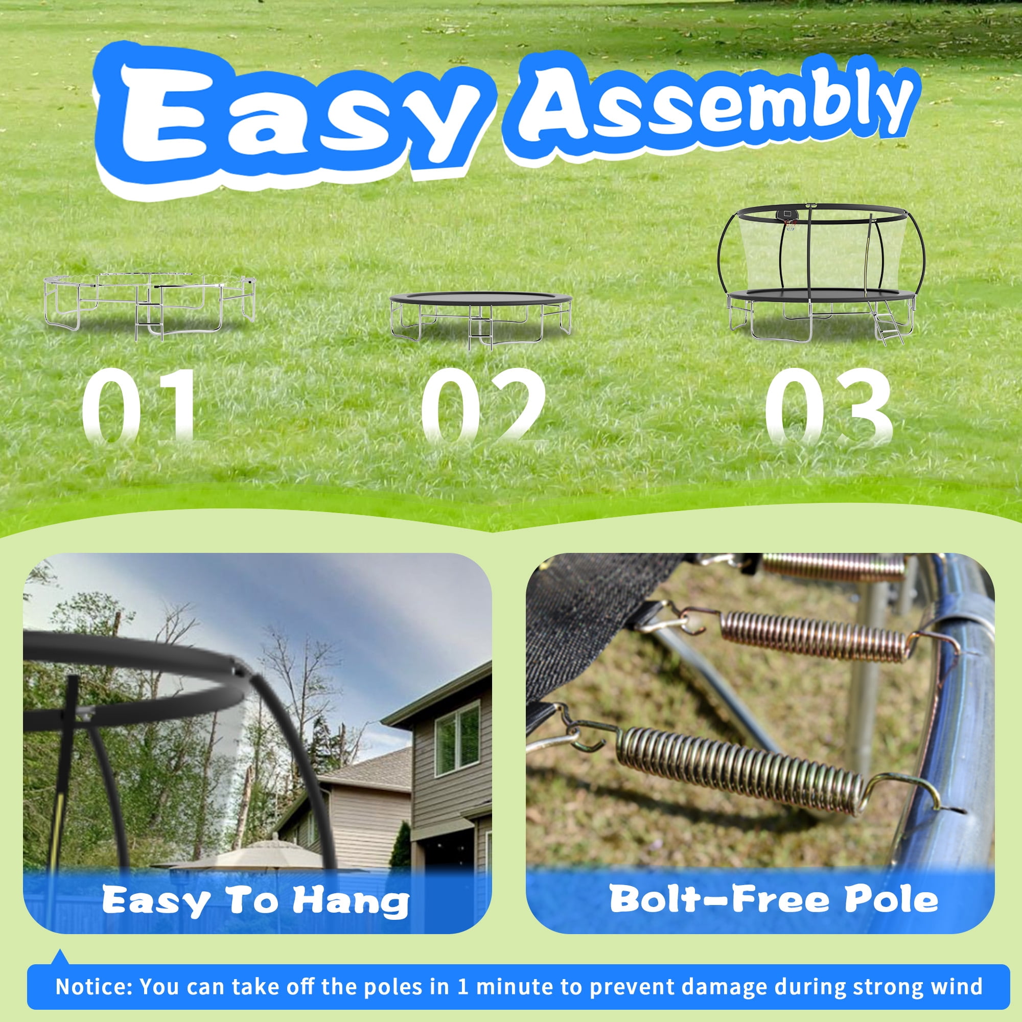 Ovatoys 14 ft Recreational Trampoline with Enclosure, Basketball Hoop, and Ladder (Black, 1400 lb Capacity) 5bwmr