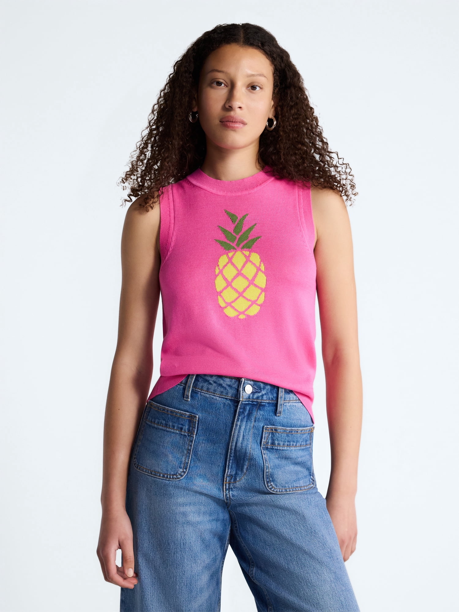 Free Assembly Women's Graphic Sweater Shell Sleeveless Crewneck Top (Pink, XS-4X) kloj1
