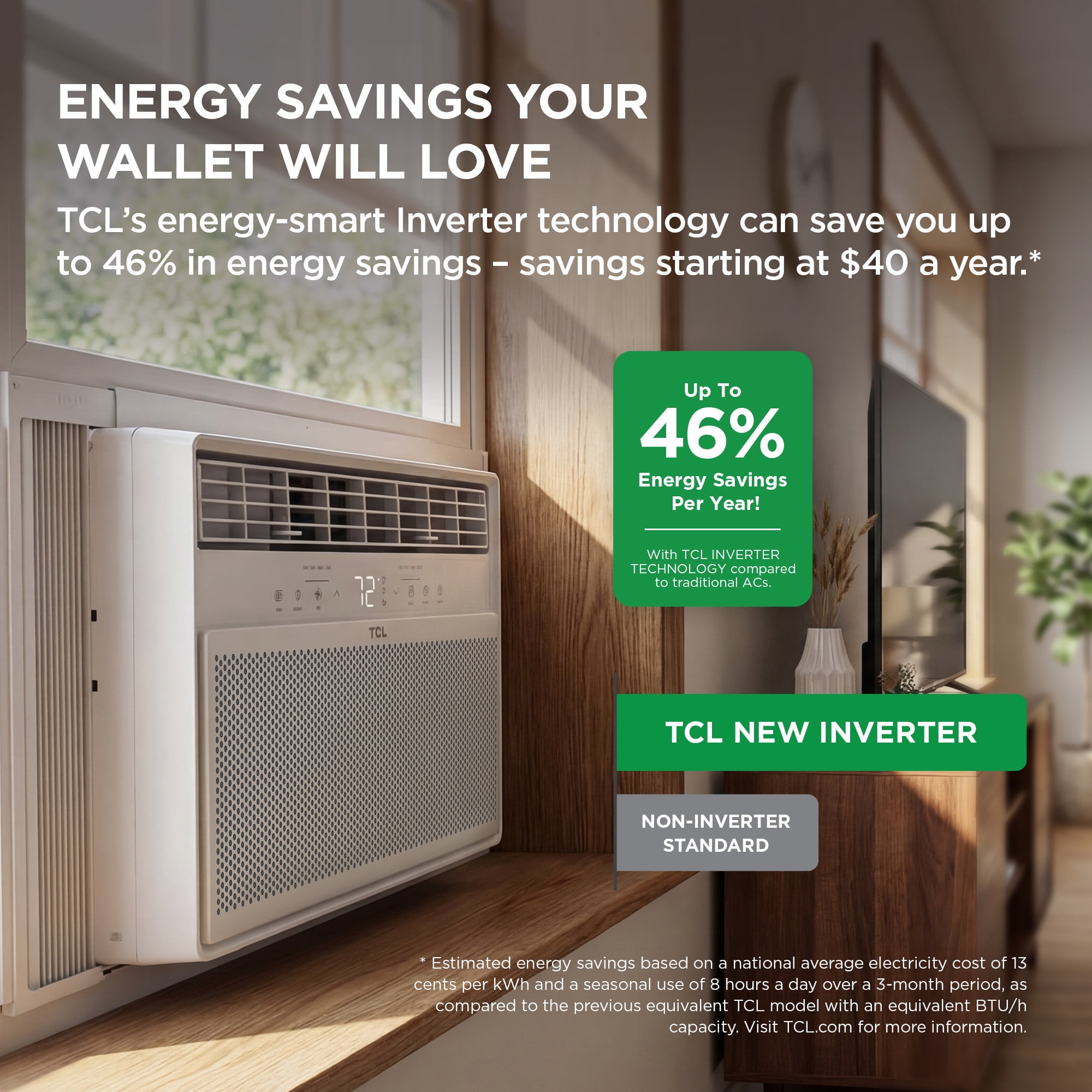TCL 10,000 BTU Smart Inverter Window Air Conditioner, Quiet Cooling for 450 Sq ft Rooms (White, 10,000 BTU) jbyik