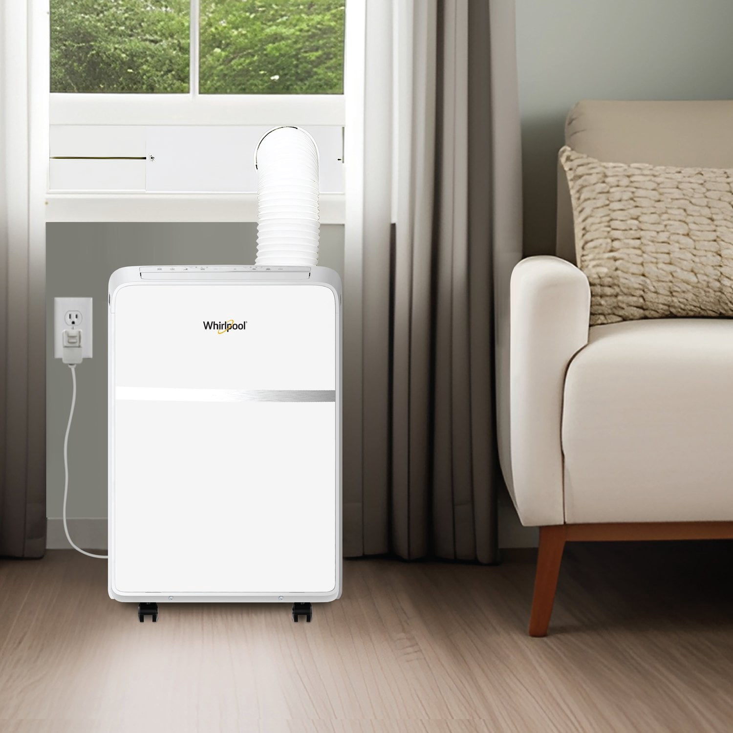 Whirlpool Portable Air Conditioner with Dehumidifier and Remote Control (White, 5,500 BTU DOE) mjxg3