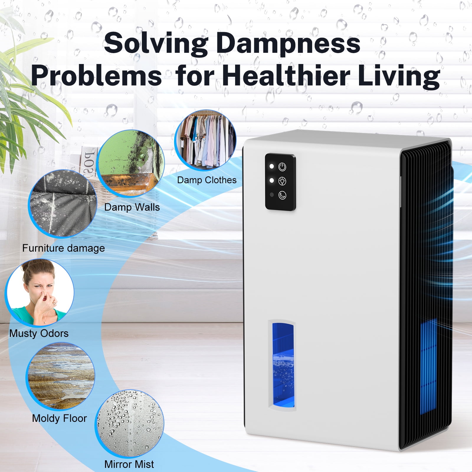 EGEH Small Dehumidifier for Home, Quiet Portable Moisture Absorber with Auto Shut-off and 7-Color LED Light (White, 27 fl oz) gbhfx