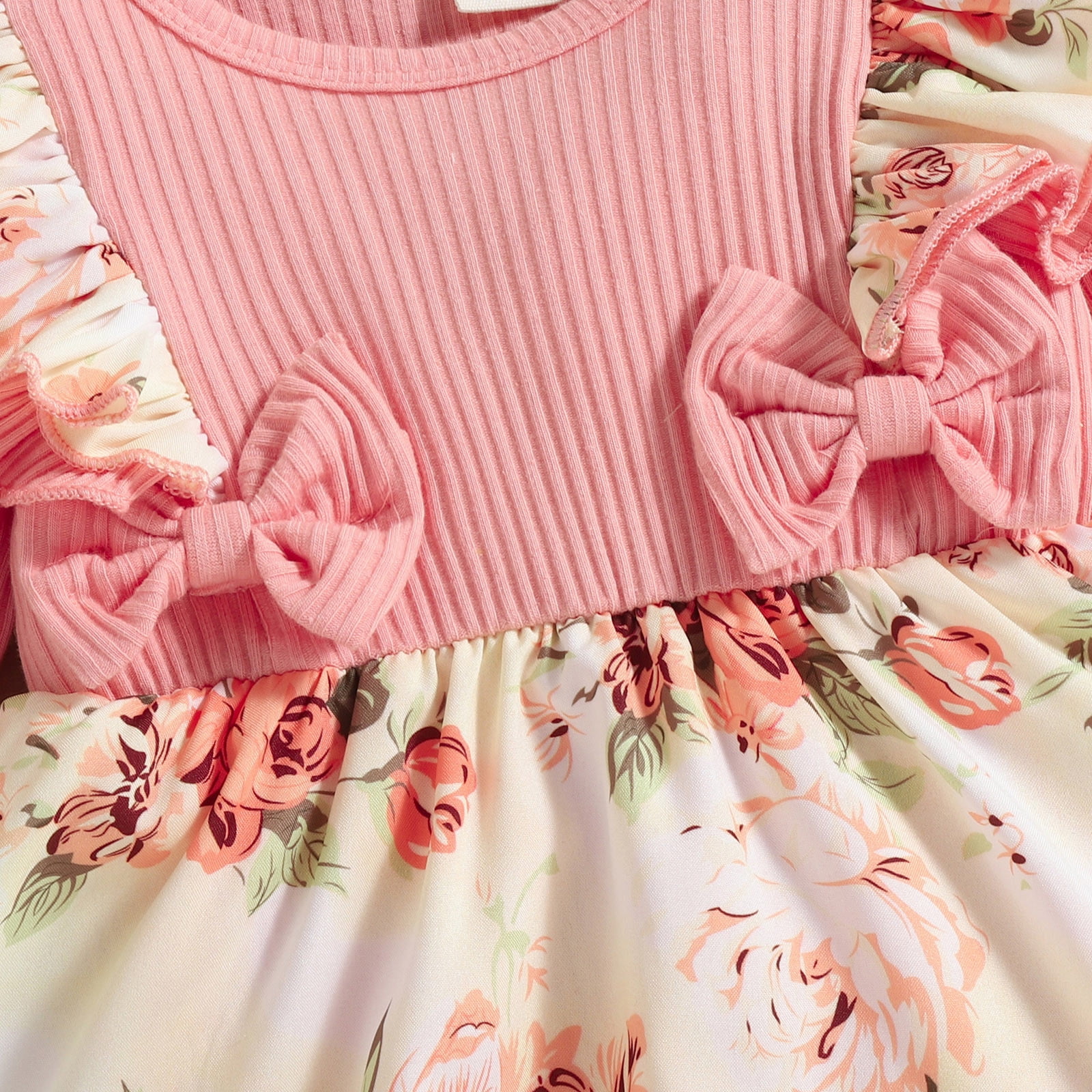 MANHUJI Infant Baby Girl Long Sleeve Floral Romper Dress with Headband Set (Pink, 9-12 Months) i3klt
