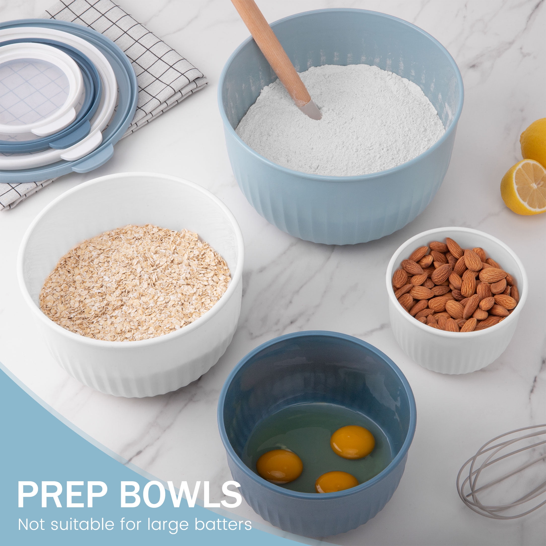 GPED 8-Piece Nesting Mixing Bowl Set with Airtight Lids, BPA-Free Plastic Prep Bowls for Kitchen Cooking and Storage (Blue, 8-Piece Set) o380n