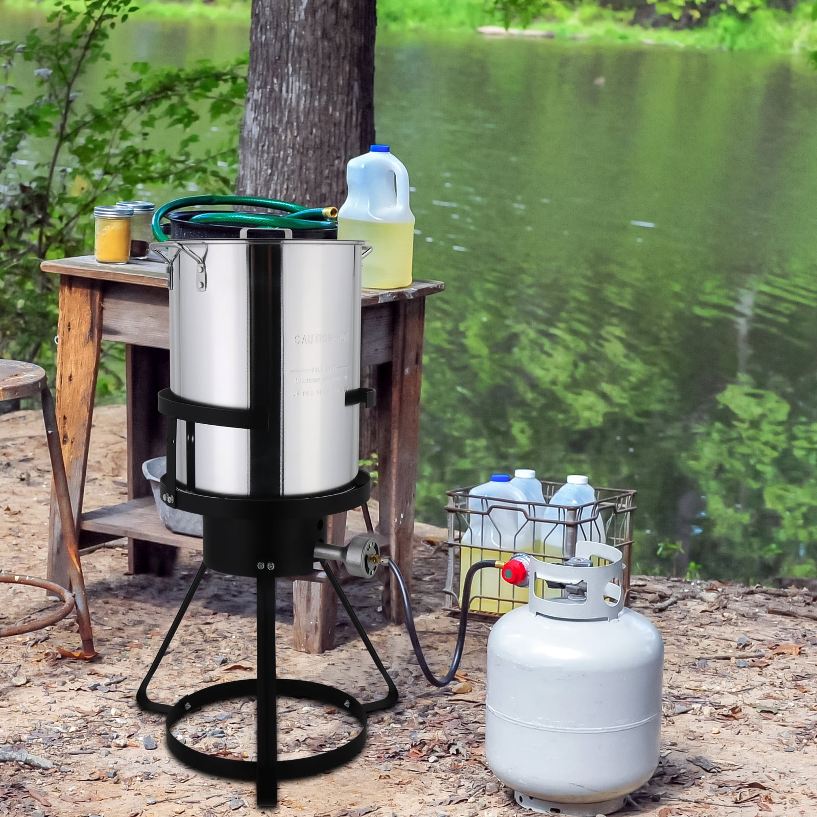 OUFAN 30 qt Turkey Deep Fryer and Seafood Boiler Set with Burner Stand and Marinade Injector (30 qt) juq53