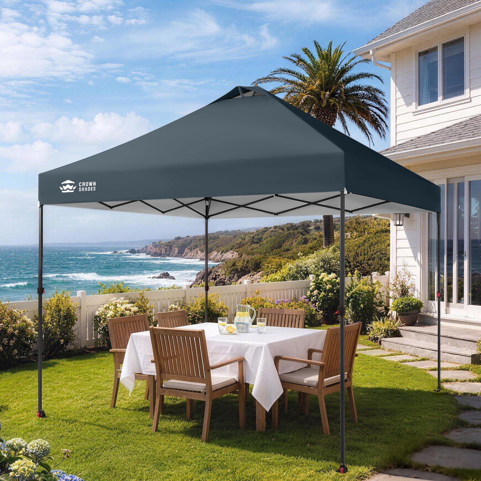 Crown Shades 10x10 Pop Up Canopy Tent with Patented One Push Center Lock (Grey, 10 ft x 10 ft) q6jse