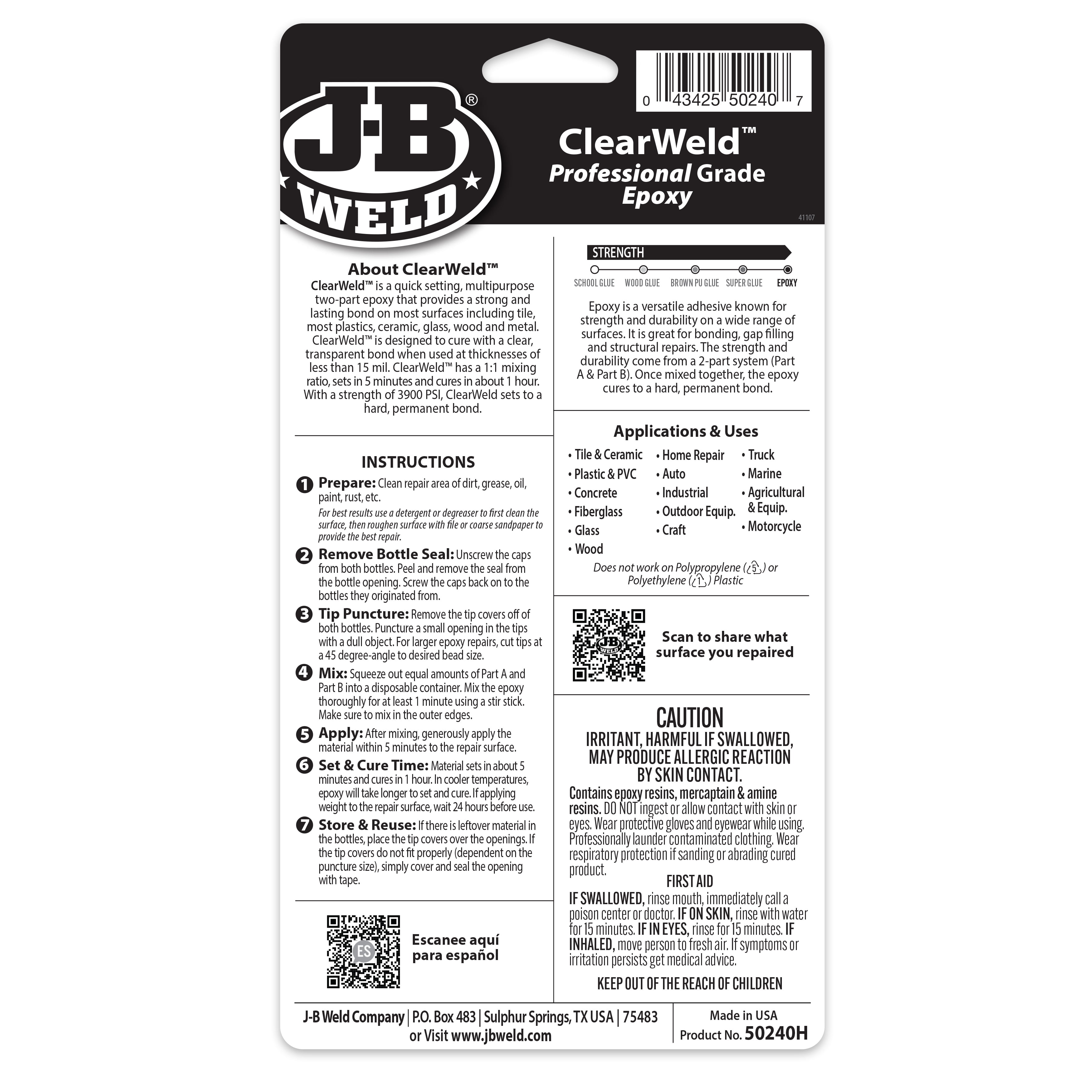J-B Weld Clear Weld Epoxy Adhesive High-Strength Professional Formula (Clear, 8 fl oz) aeazh