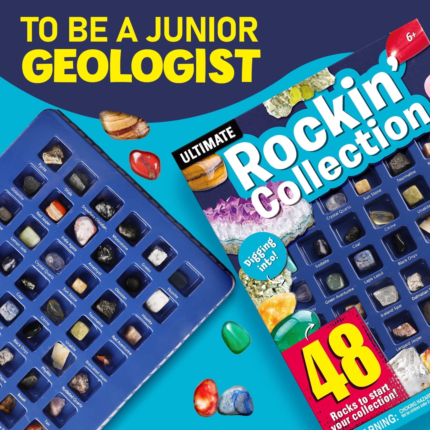 Piano Potato Rock and Mineral Collection Kit, Educational Geology Science Set for Kids (48 Pieces) ndci3