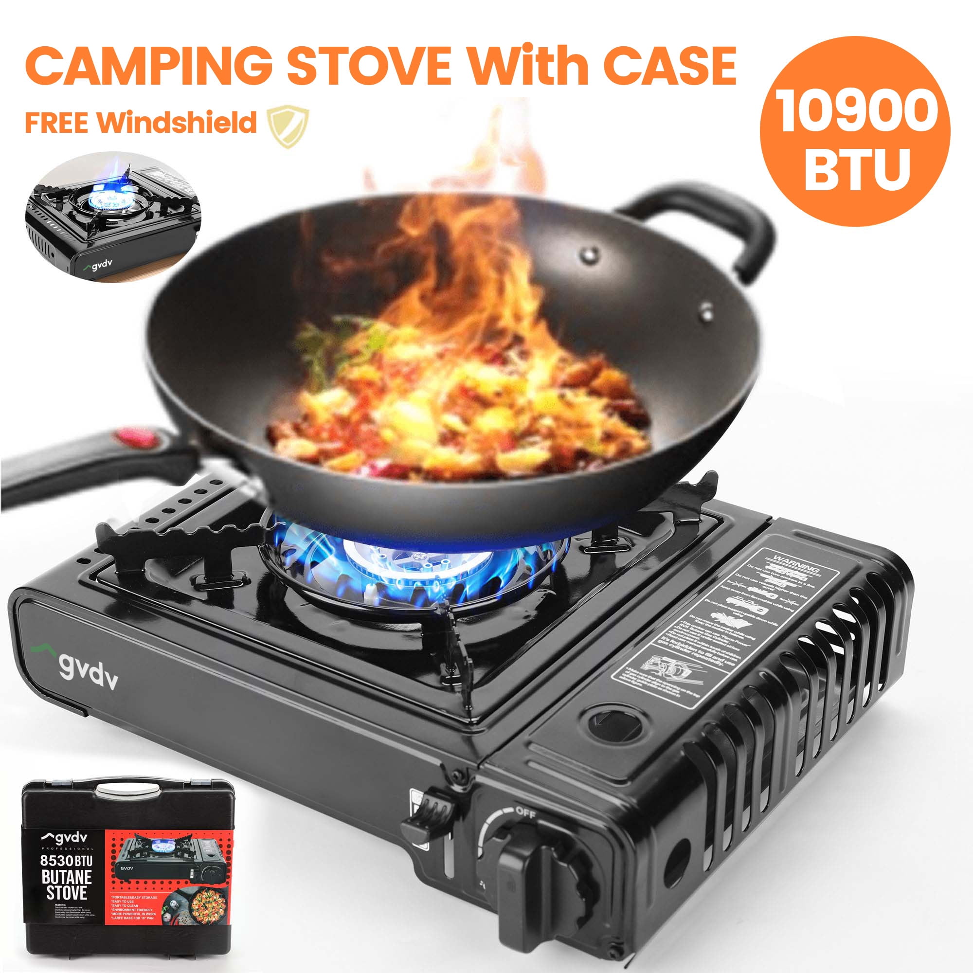 GVDV Portable Camping Stove, 1 Burner Butane Gas Stove with Carrying Case (Black, 8.8 oz) 97dio