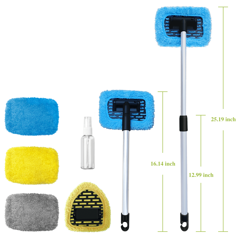 Manelord Car Windshield Cleaning Tool Kit with Extension Handle and Microfiber Pads (1 Set) u48w7