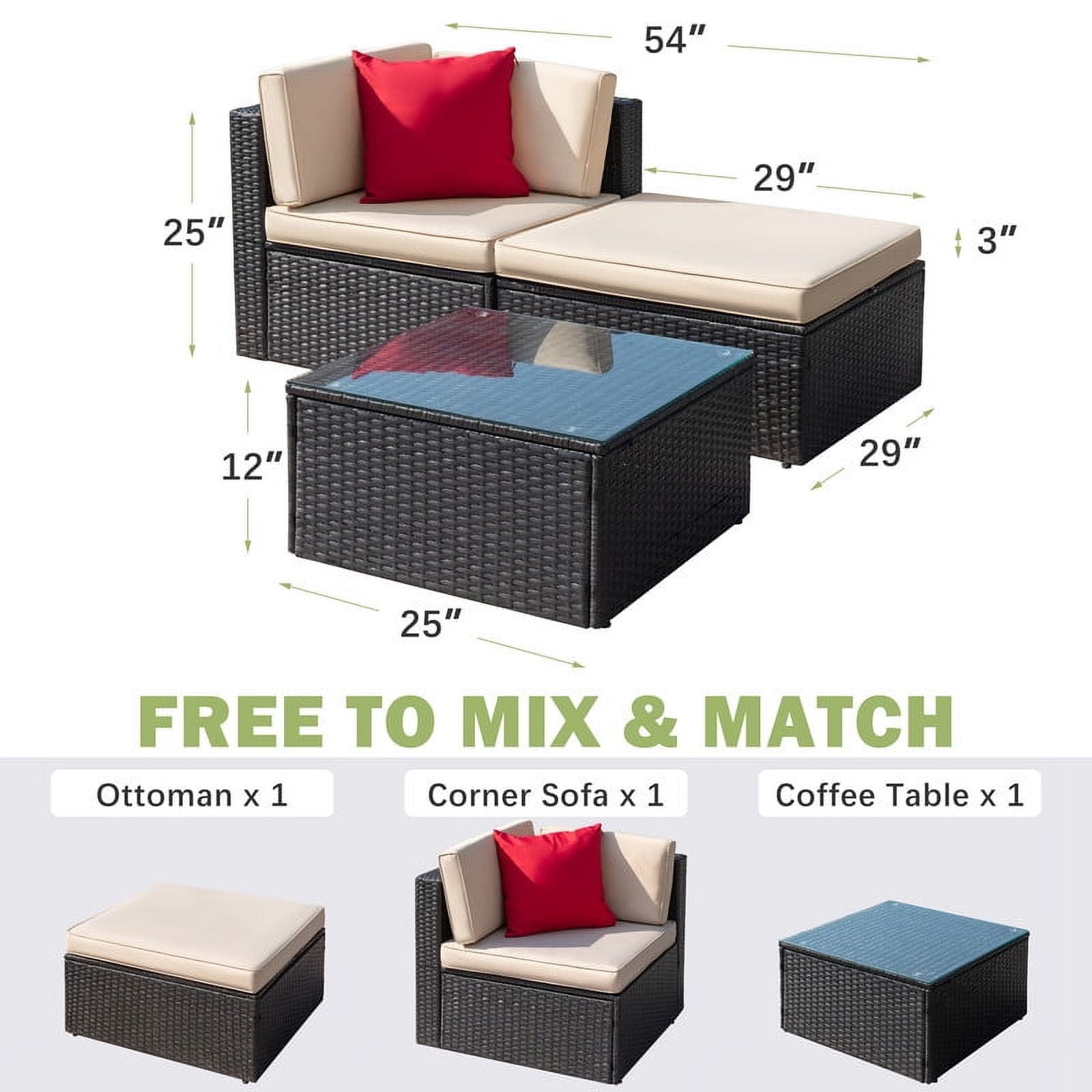 Devoko Outdoor Sectional Sofa PE Rattan Patio Furniture Set with Cushions and Table (Beige) wqmo3