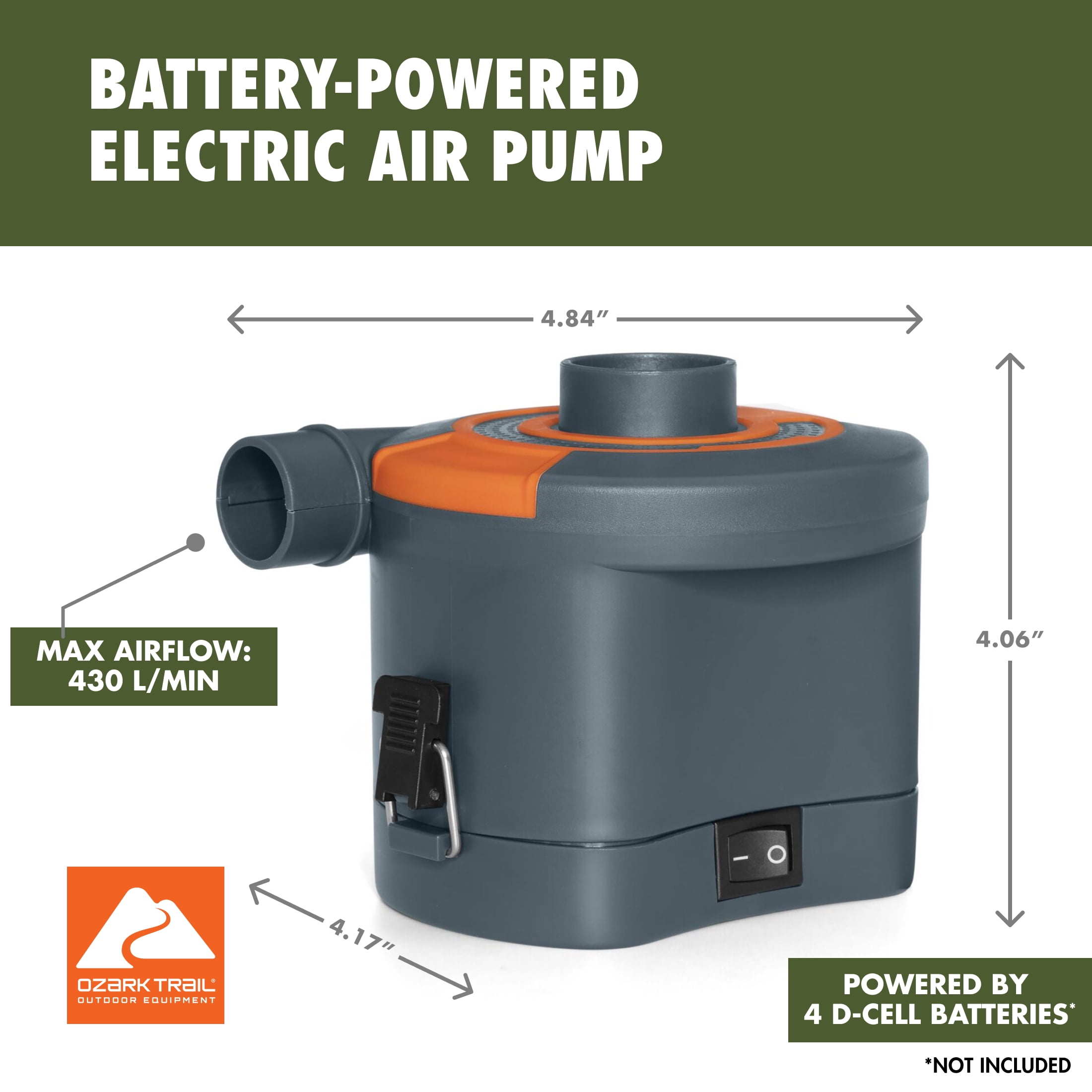Ozark Trail Battery-Powered Electric Air Pump for Inflatables (Orange/Gray, 4.84 in x 4.17 in x 4.06 in) rbgyp