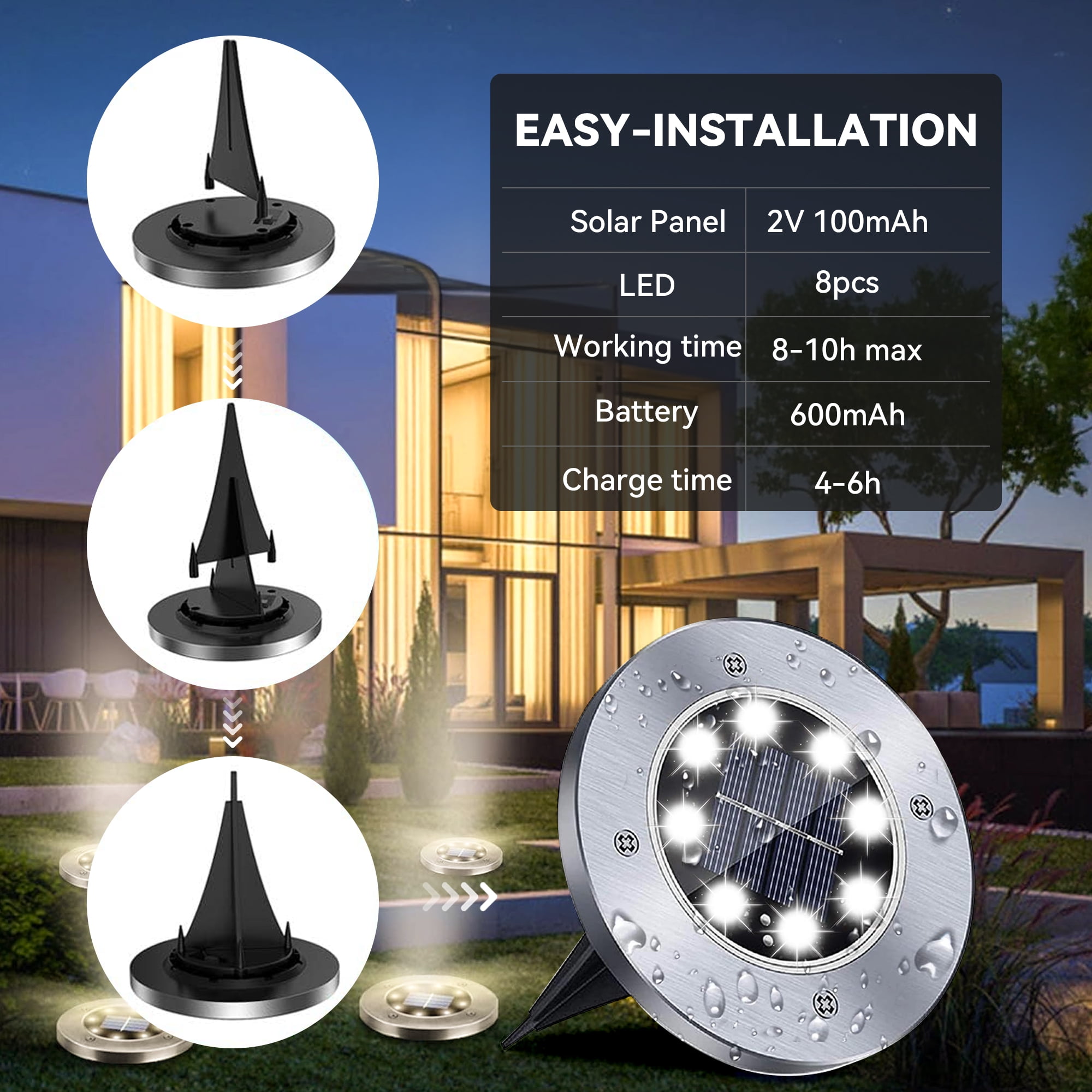IJIL Solar Powered LED In-Ground Lights, Waterproof Outdoor Landscape Lighting for Garden Pathway and Patio (Black, 12 Pack) lzqit