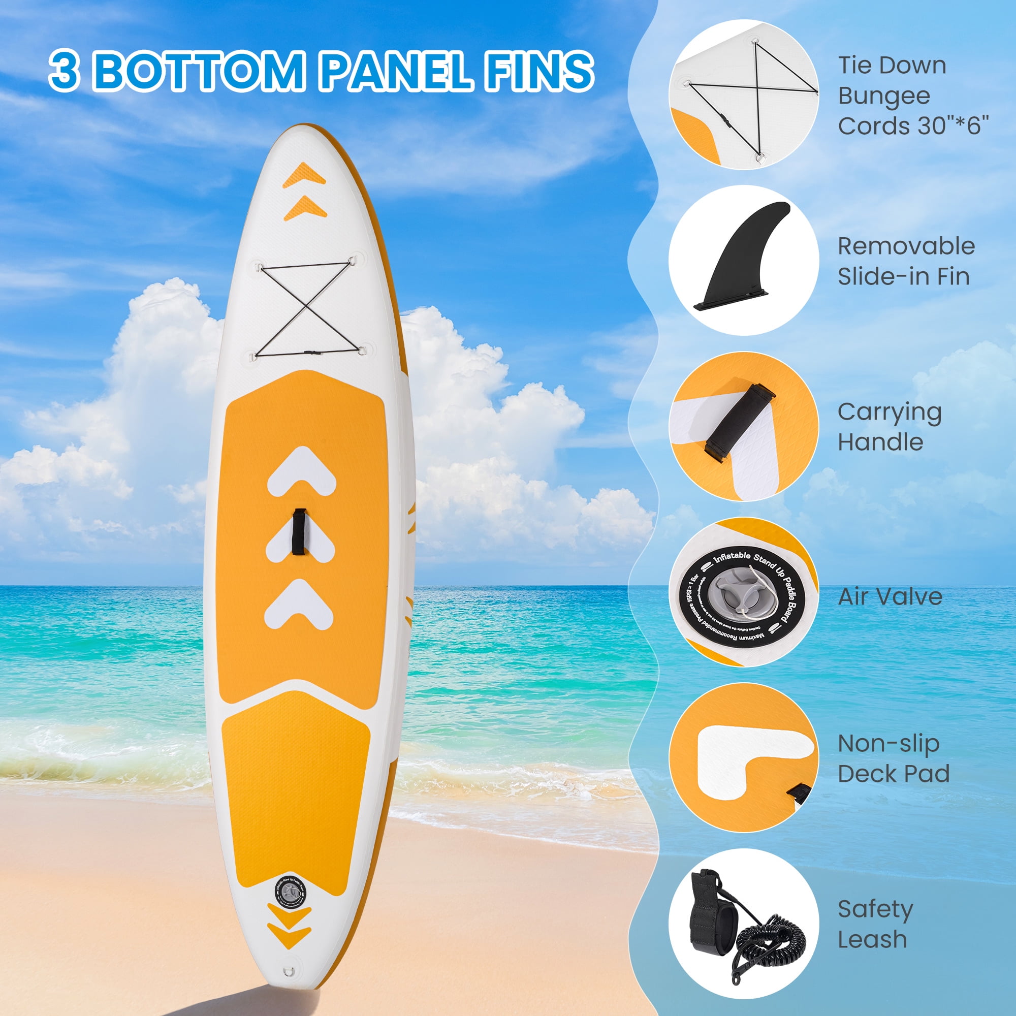 Naipo Inflatable Stand Up Paddle Board Ultra-Light SUP for Surfing and Touring (Orange, 120 in x 30 in x 6 in) tay89