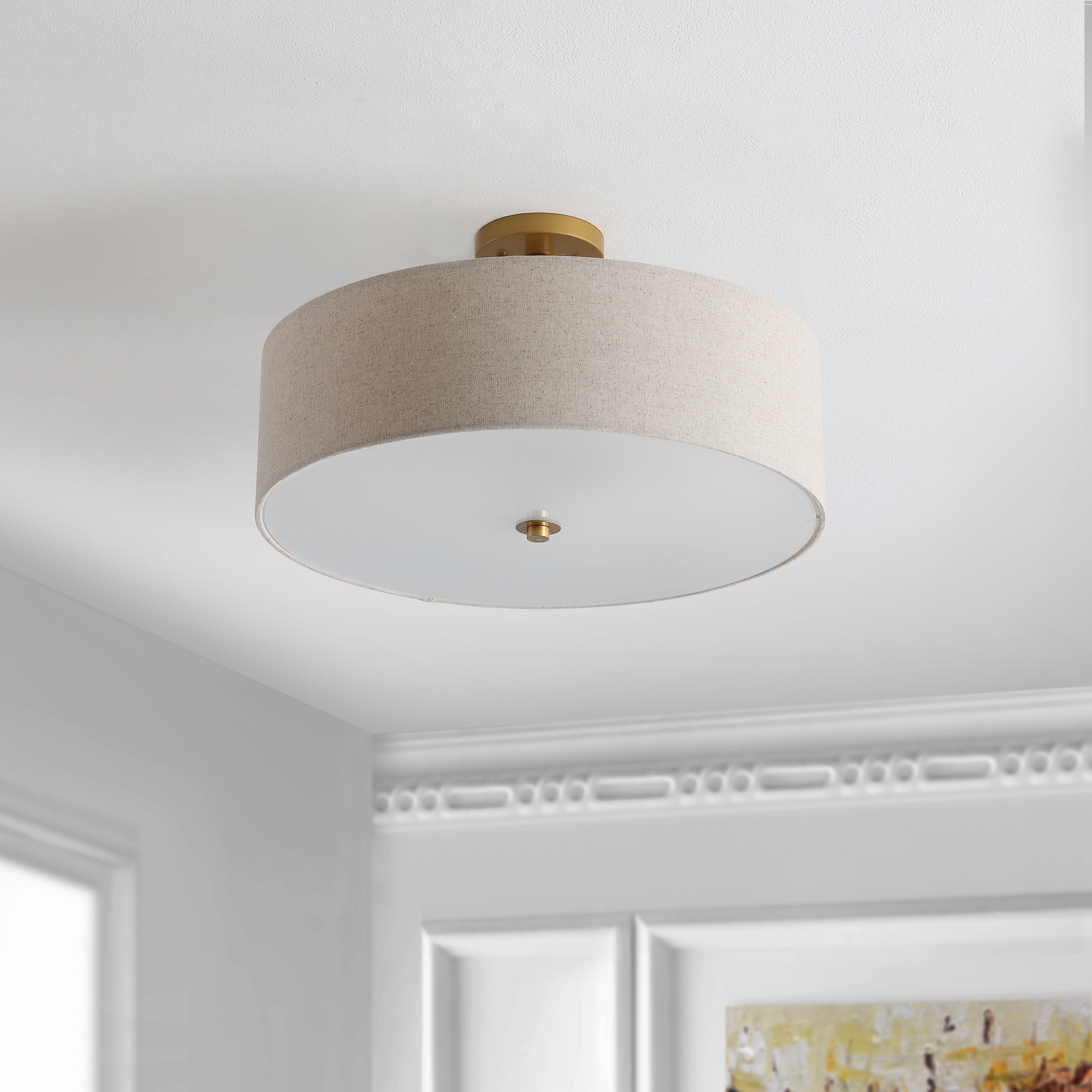 Safavieh Jolana Modern 3-Light Flush Mount Ceiling Fixture with Cotton Shade (Gold, 20 in) msjdj