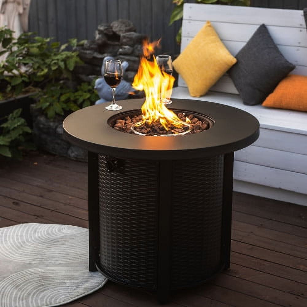 POVANLI 30 in Propane Gas Fire Pit Table, 50000 BTU Round Steel Outdoor Fireplace for Patio and Garden (Black, 30 in) dzrv2