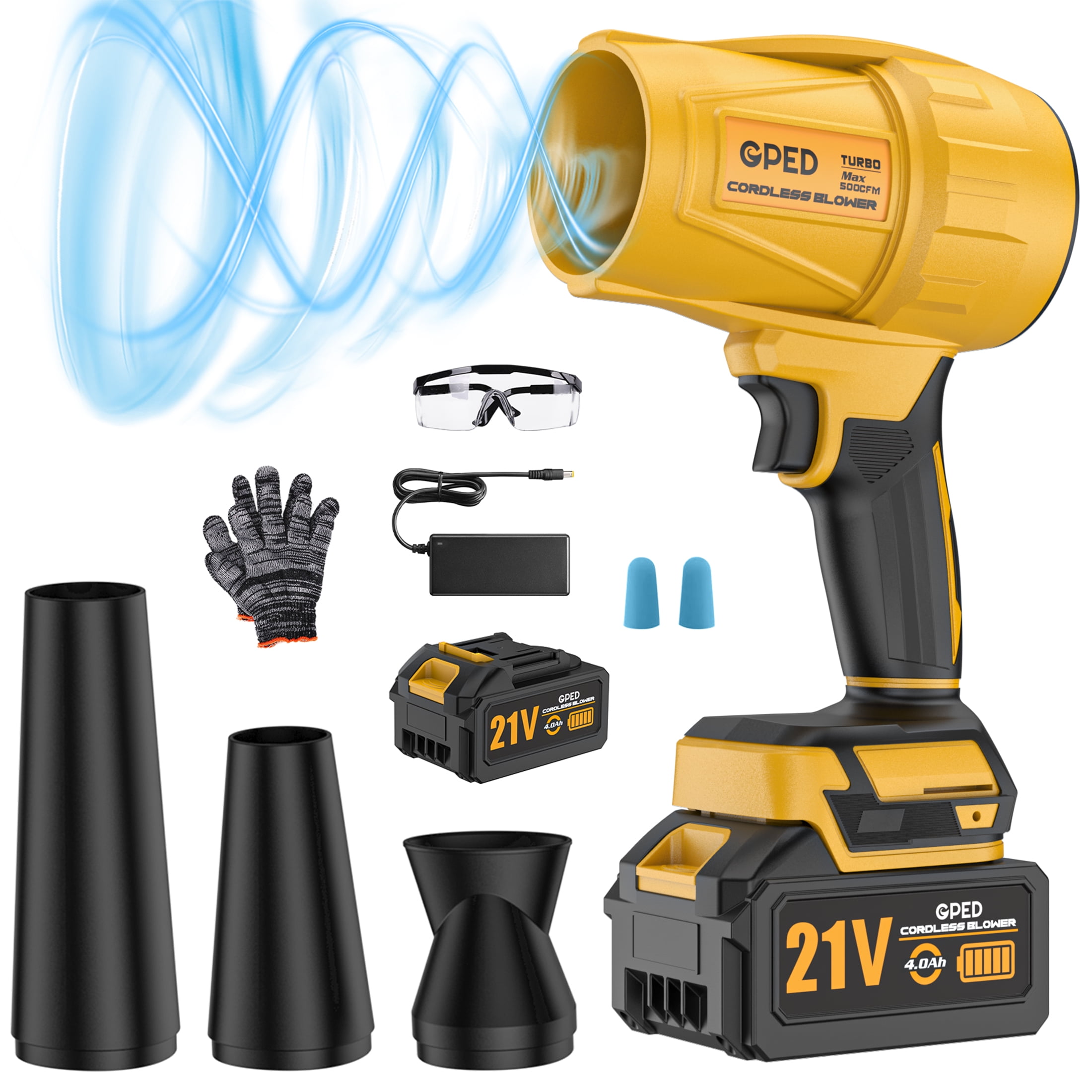 GPED Cordless Leaf Blower, Electric Handheld Power Sweeper for Lawn and Patio (Yellow, 2.4 lb) noept
